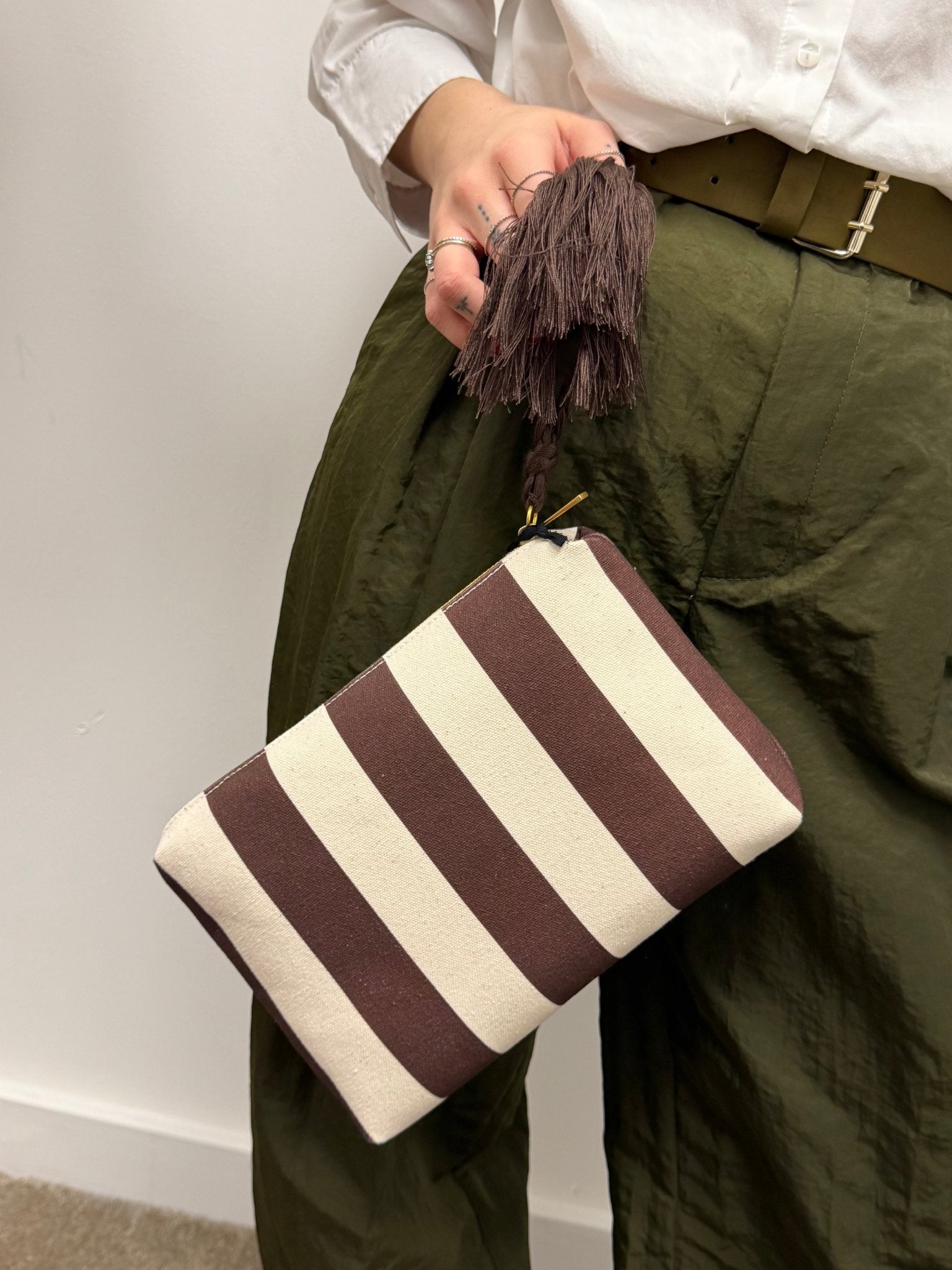 Pochette in canvas rigata con logo VICOLO - GiuGiò | Shop online