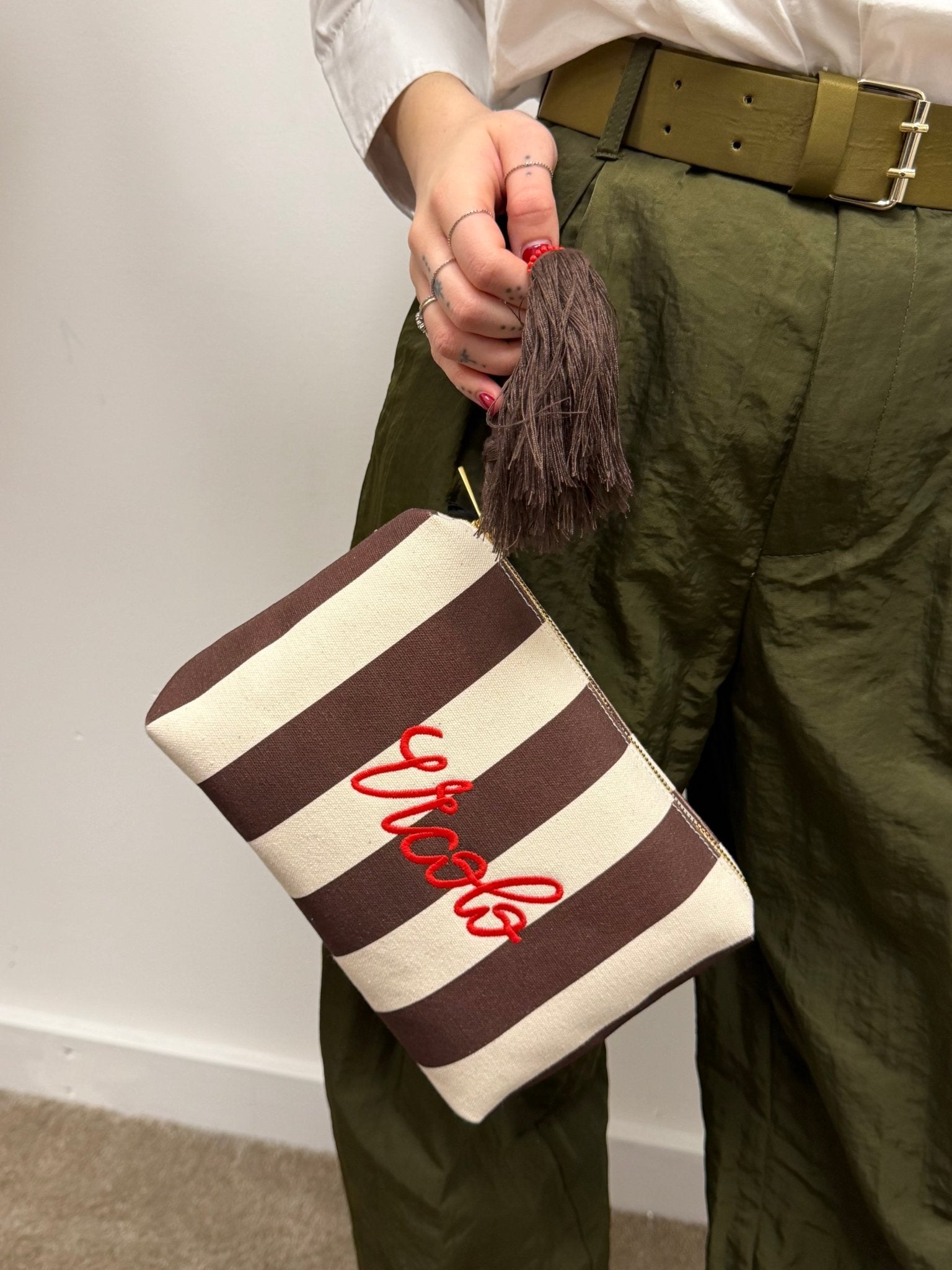 Pochette in canvas rigata con logo VICOLO - GiuGiò | Shop online