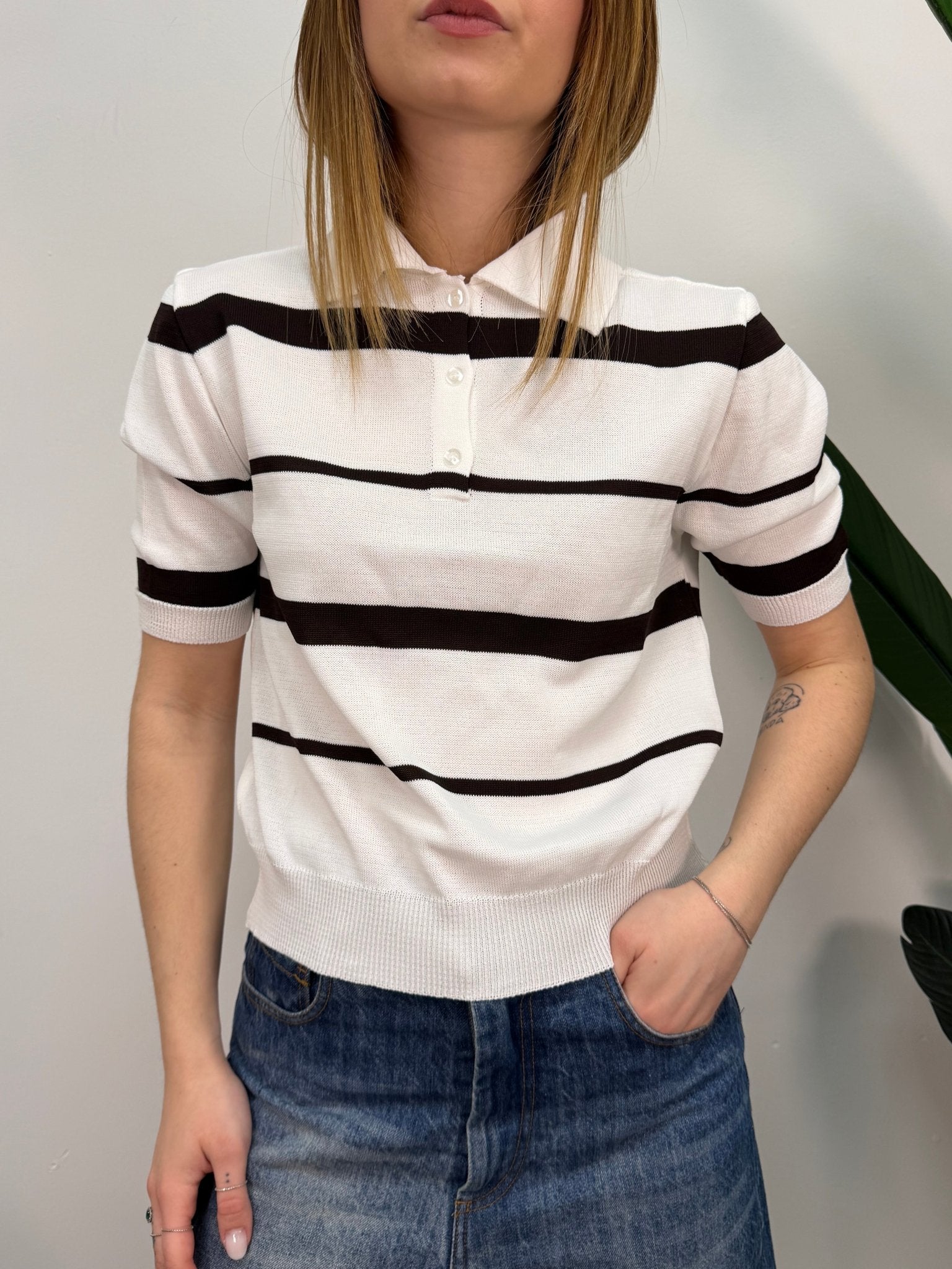 Polo in filo rigata mezza manica Susy Mix - GiuGiò | Shop online
