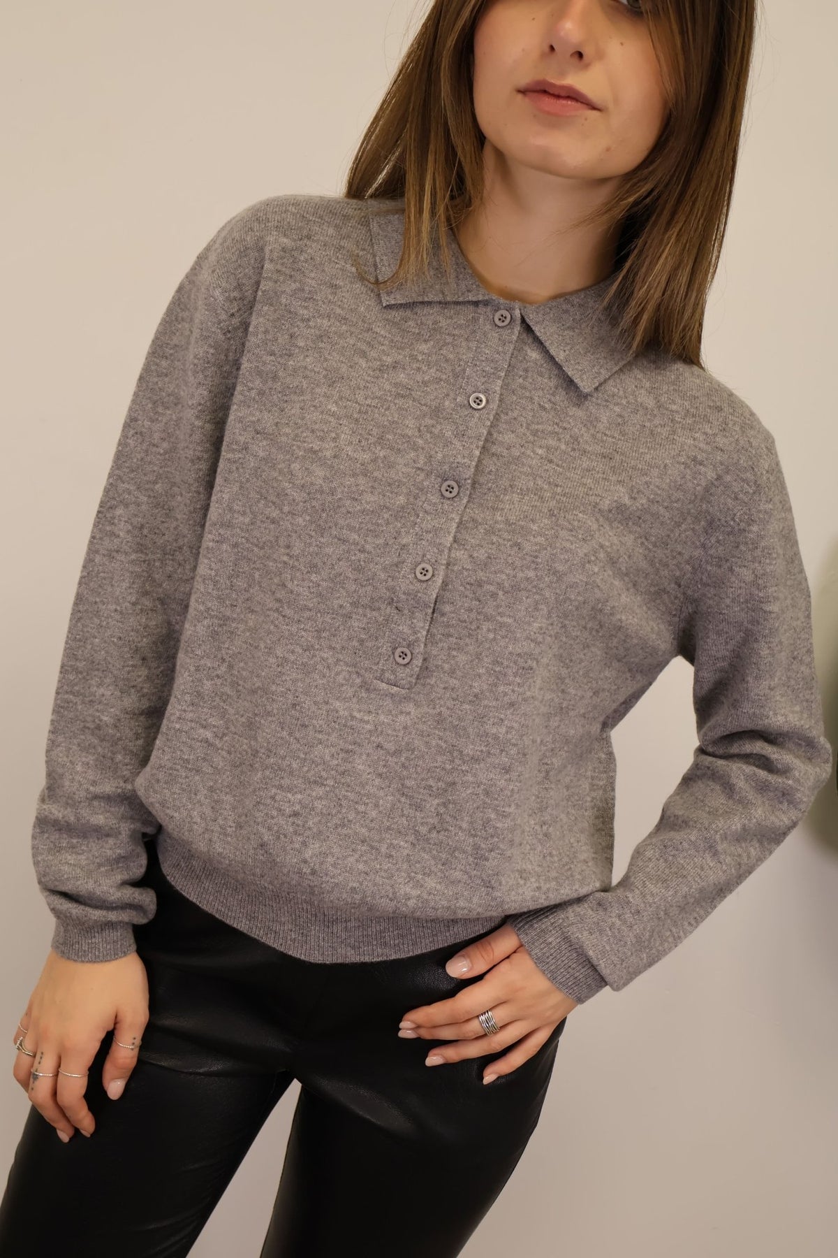 Polo in maglia 5 bottoni 100% lana grigio Tensione In - GiuGiò | Shop online
