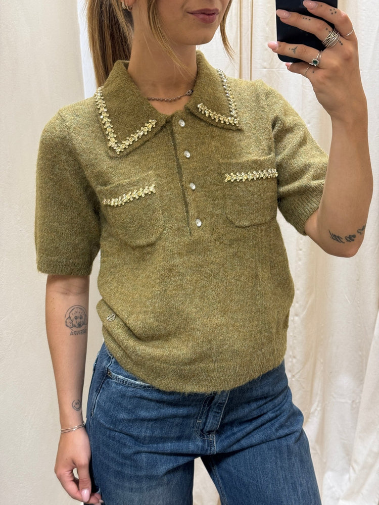 Polo in maglia con applicazioni gioiello BSB - GiuGiò | Shop online
