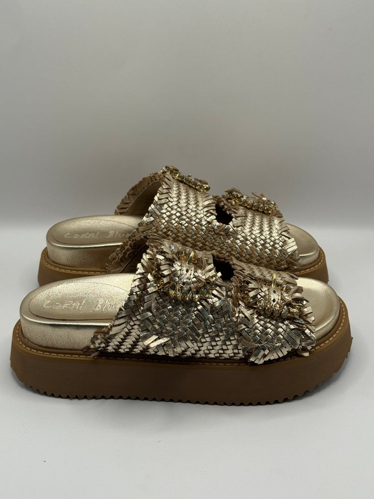 Sandalo platform doppia fascia in pelle intrecciata Coral Blue - GiuGiò | Shop online