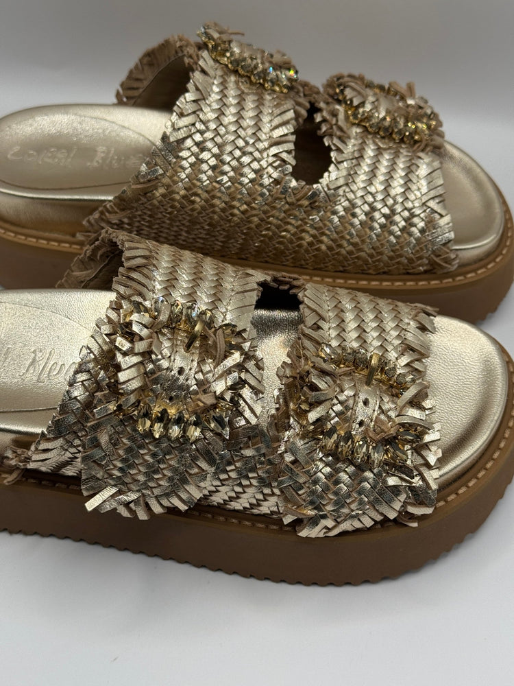 Sandalo platform doppia fascia in pelle intrecciata Coral Blue - GiuGiò | Shop online