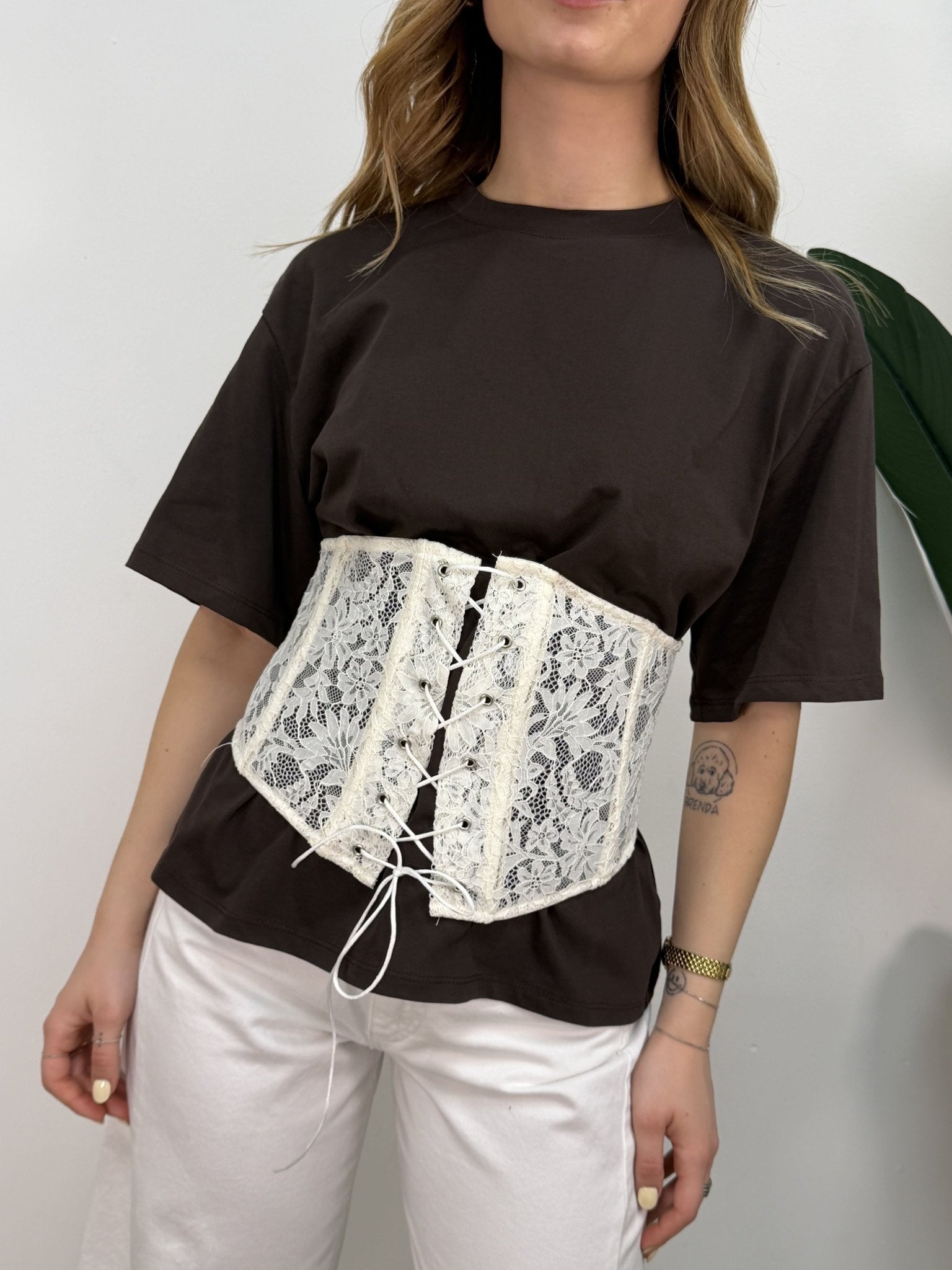 T-Shirt girocollo con bustino in pizzo Tensione In - GiuGiò | Shop online