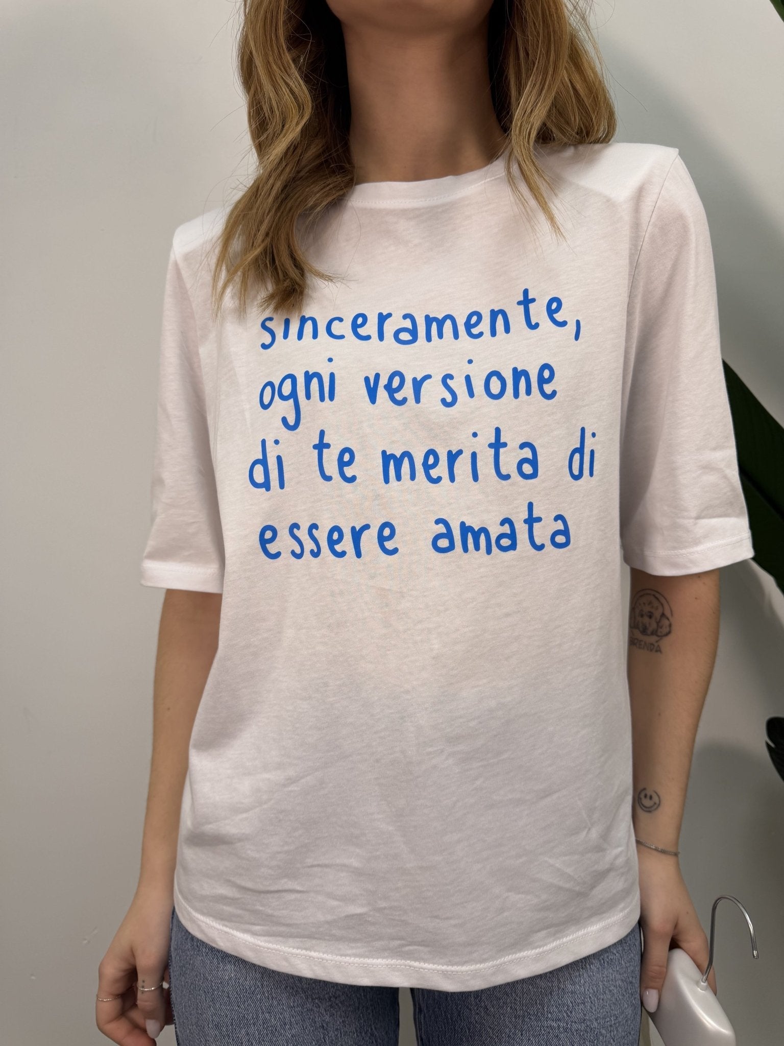 T-Shirt girocollo con spalline e stampa Sinceramente x Susy Mix - GiuGiò | Shop online