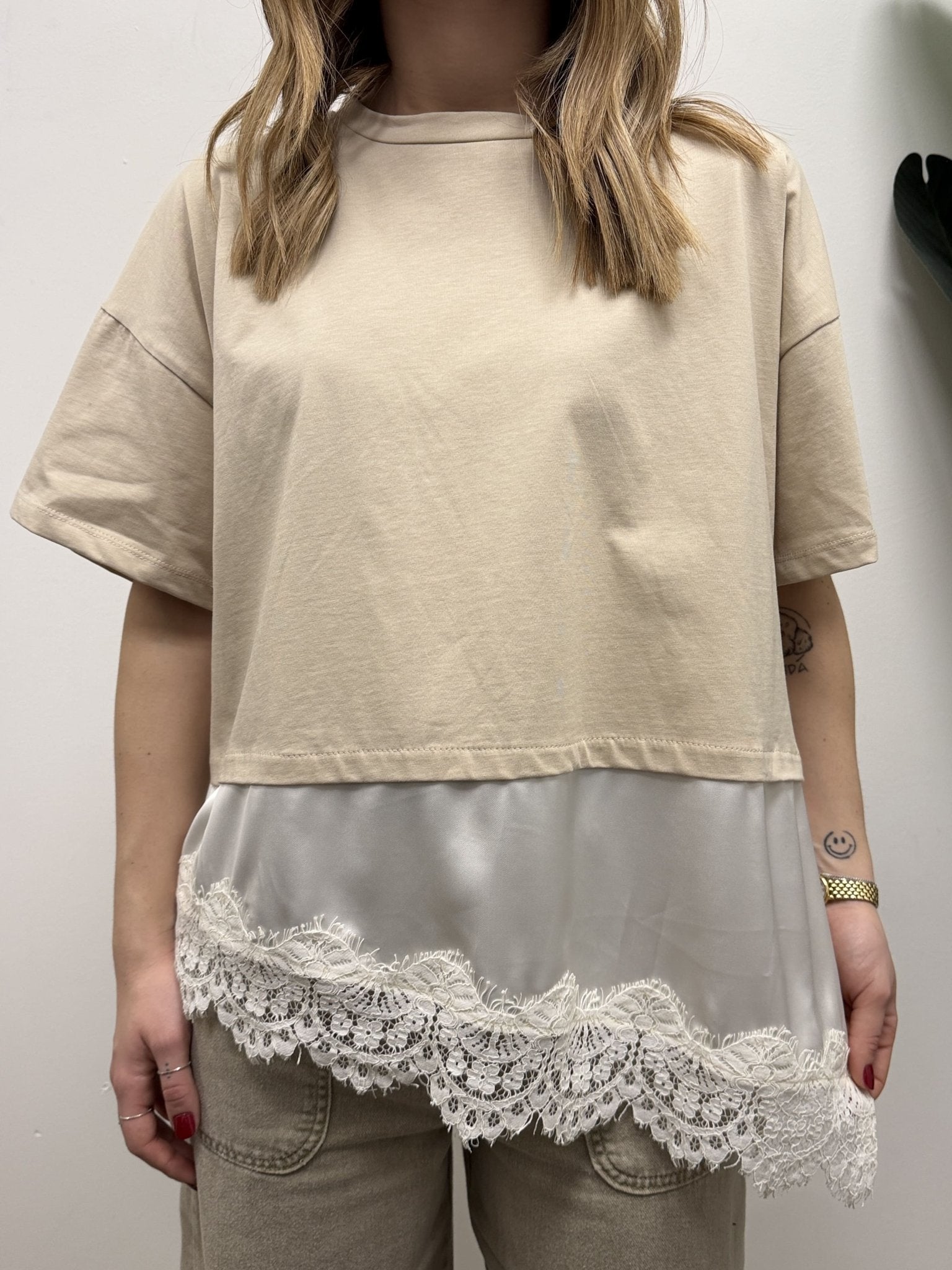 T-Shirt inserto trasversale in pizzo Dixie - GiuGiò | Shop online