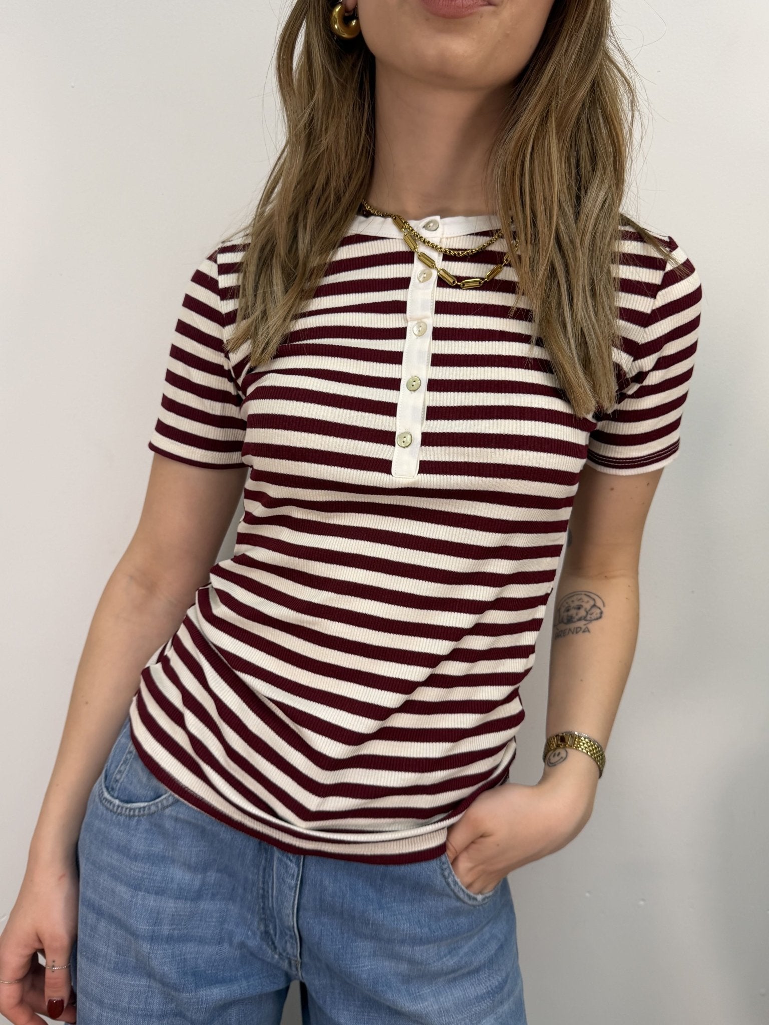 T-Shirt serafino in cotone rigata HaveOne - GiuGiò | Shop online