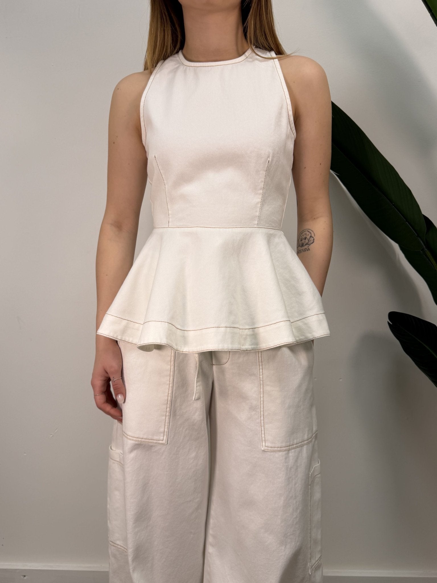 Top in denim con balza sul fondo Tensione In - GiuGiò | Shop online