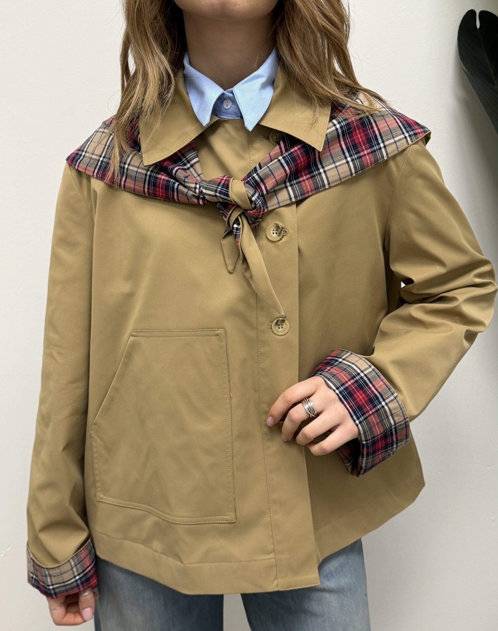 Trench corto monopetto con inserti in tartan Dixie - GiuGiò | Shop online