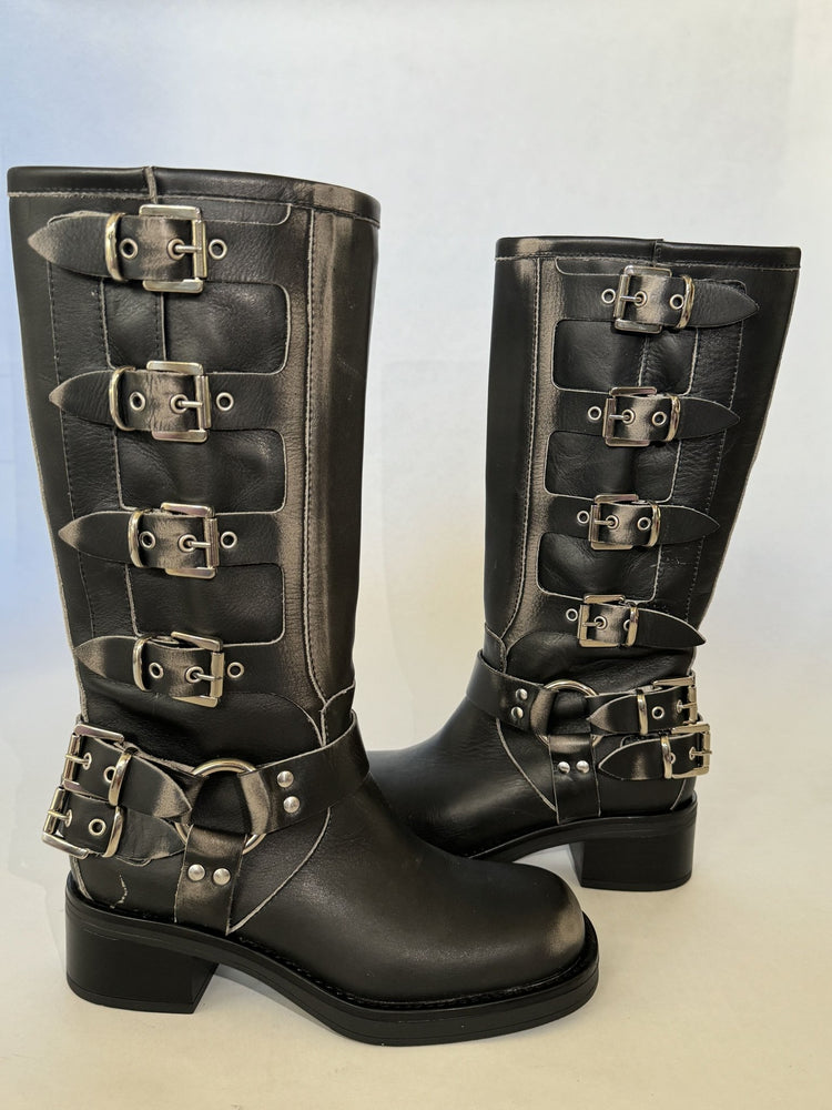 Gisel Moiré- Stivale multi fibbia fumo - Giugioshop