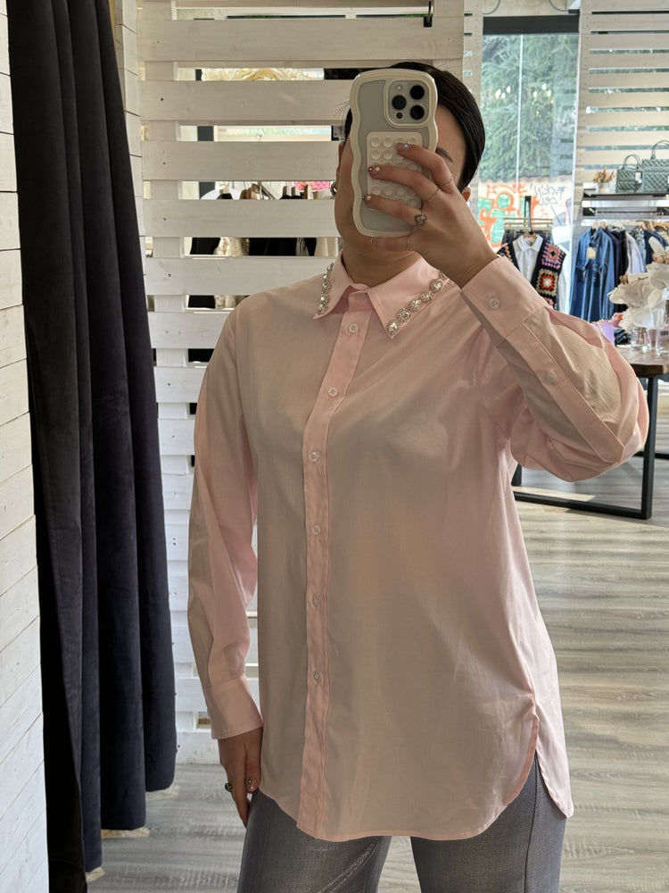 Zahjr - Camicia in popeline con pietre applicate - Giugioshop