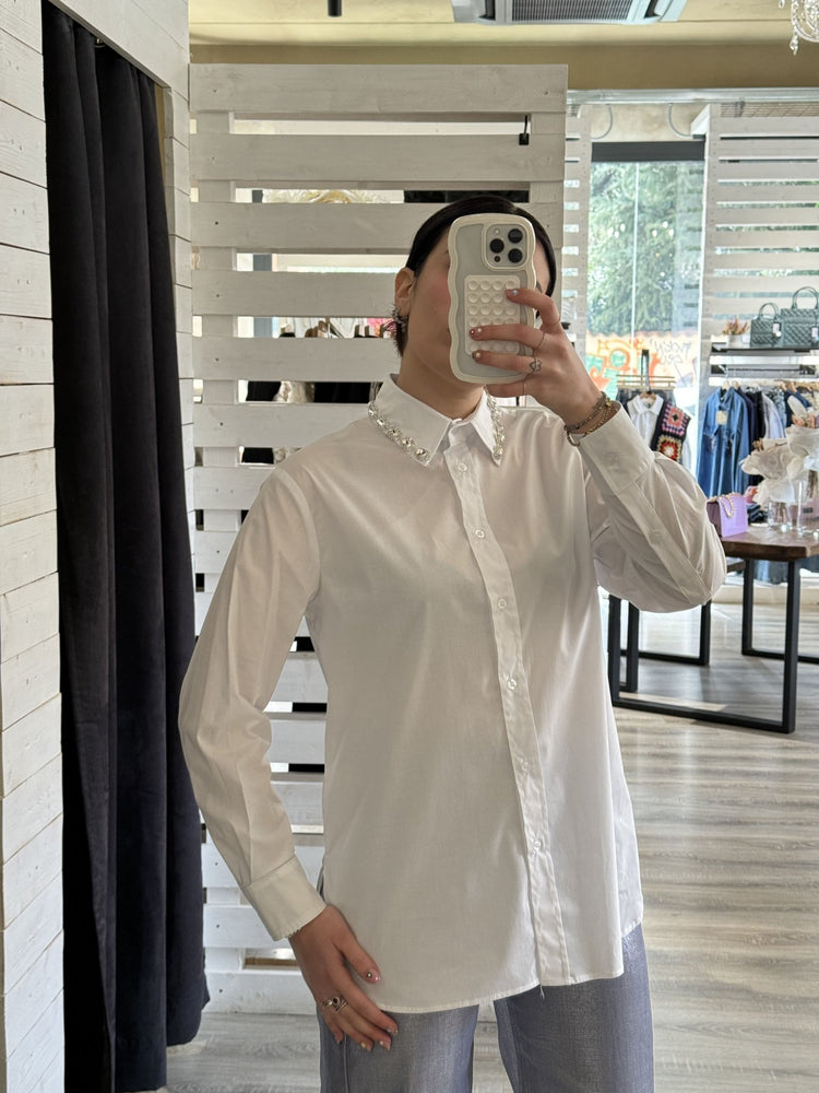 Zahjr - Camicia in popeline con pietre applicate - Giugioshop