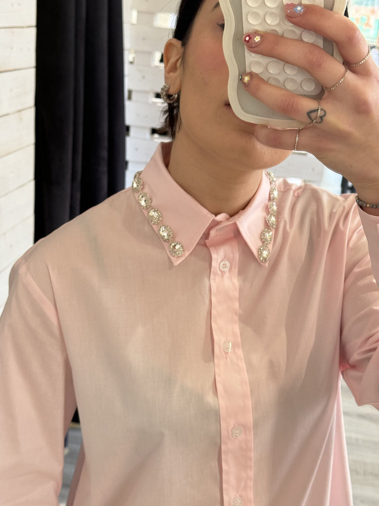 Zahjr - Camicia in popeline con pietre applicate - Giugioshop