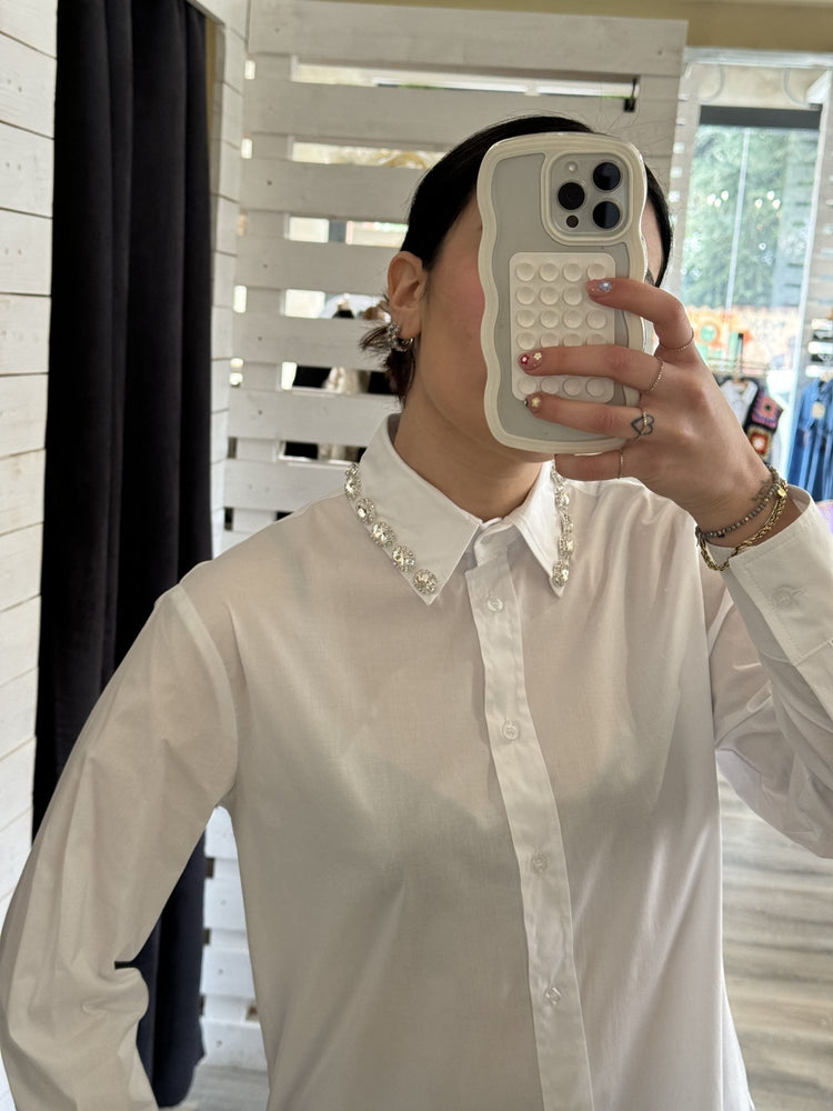 Zahjr - Camicia in popeline con pietre applicate - Giugioshop