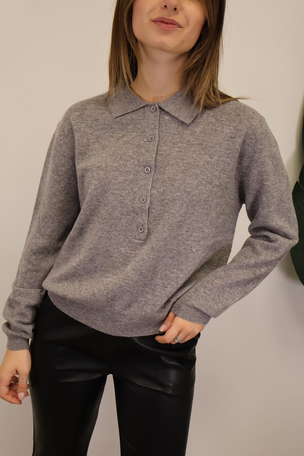 Polo in maglia 5 bottoni 100% lana grigio Tensione In