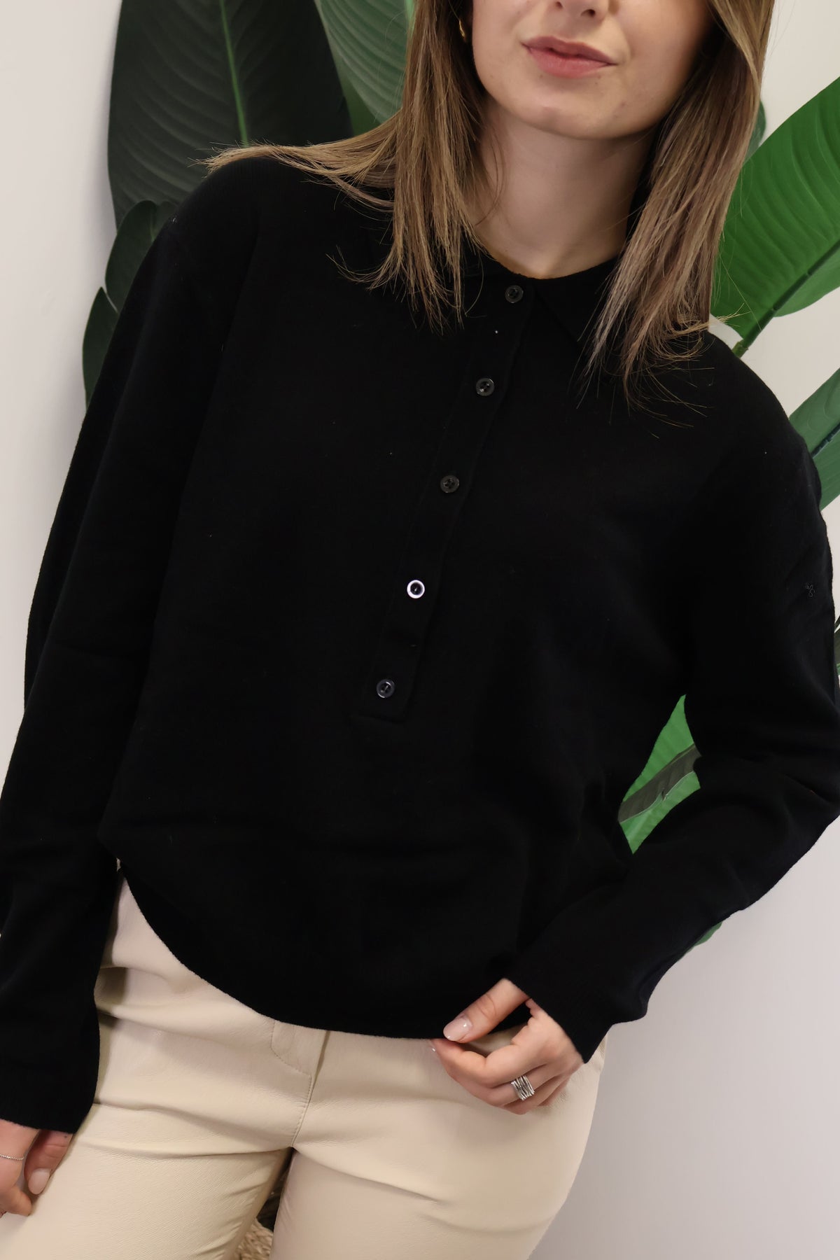 Polo in maglia 5 bottoni 100% lana nero Tensione In