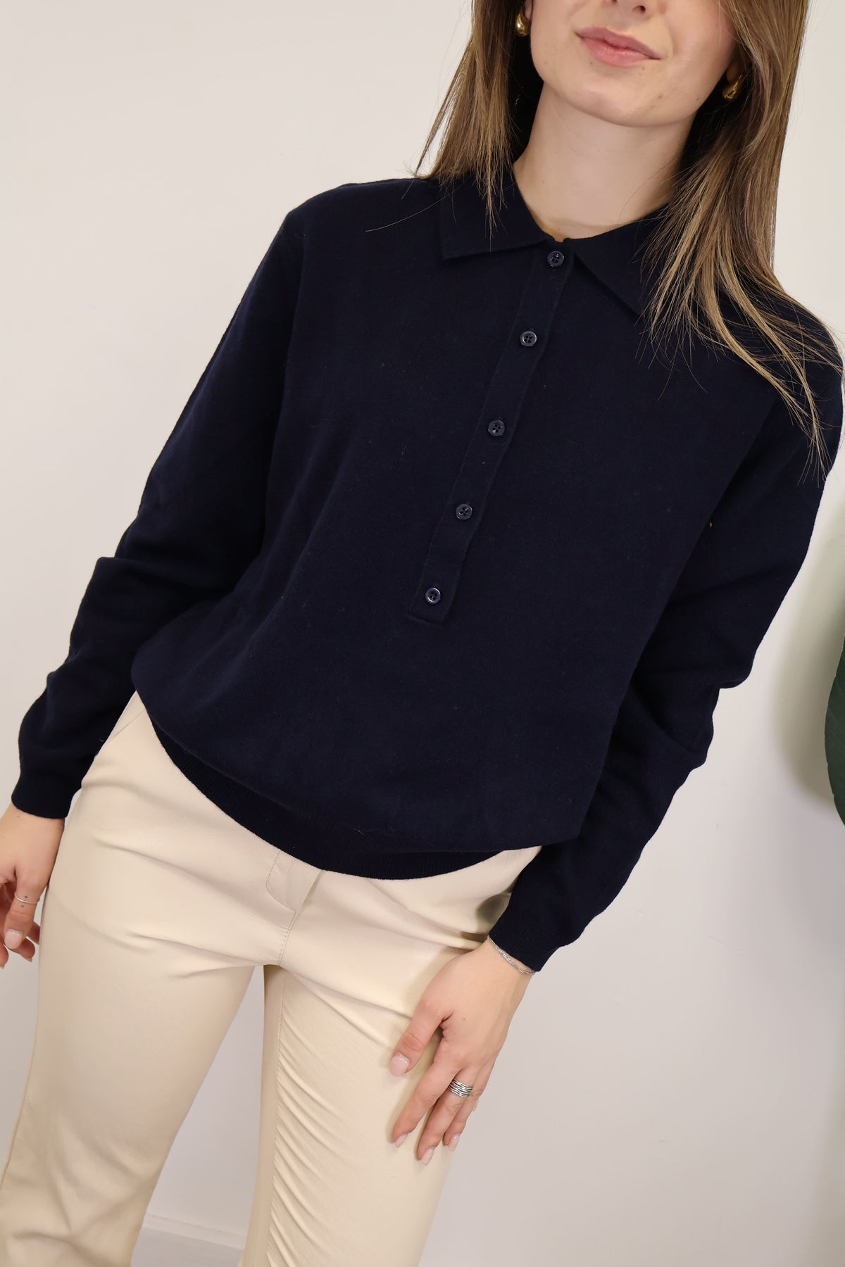 Polo in maglia 5 bottoni 100% lana blu Tensione In