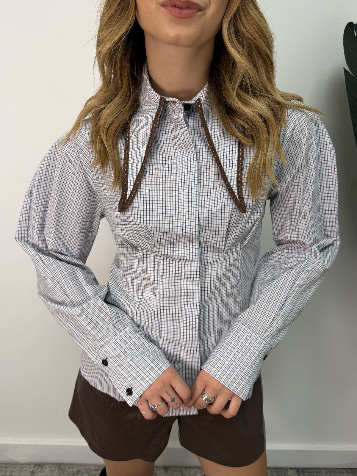Camicia micro check colletto con punte allungate HaveOne