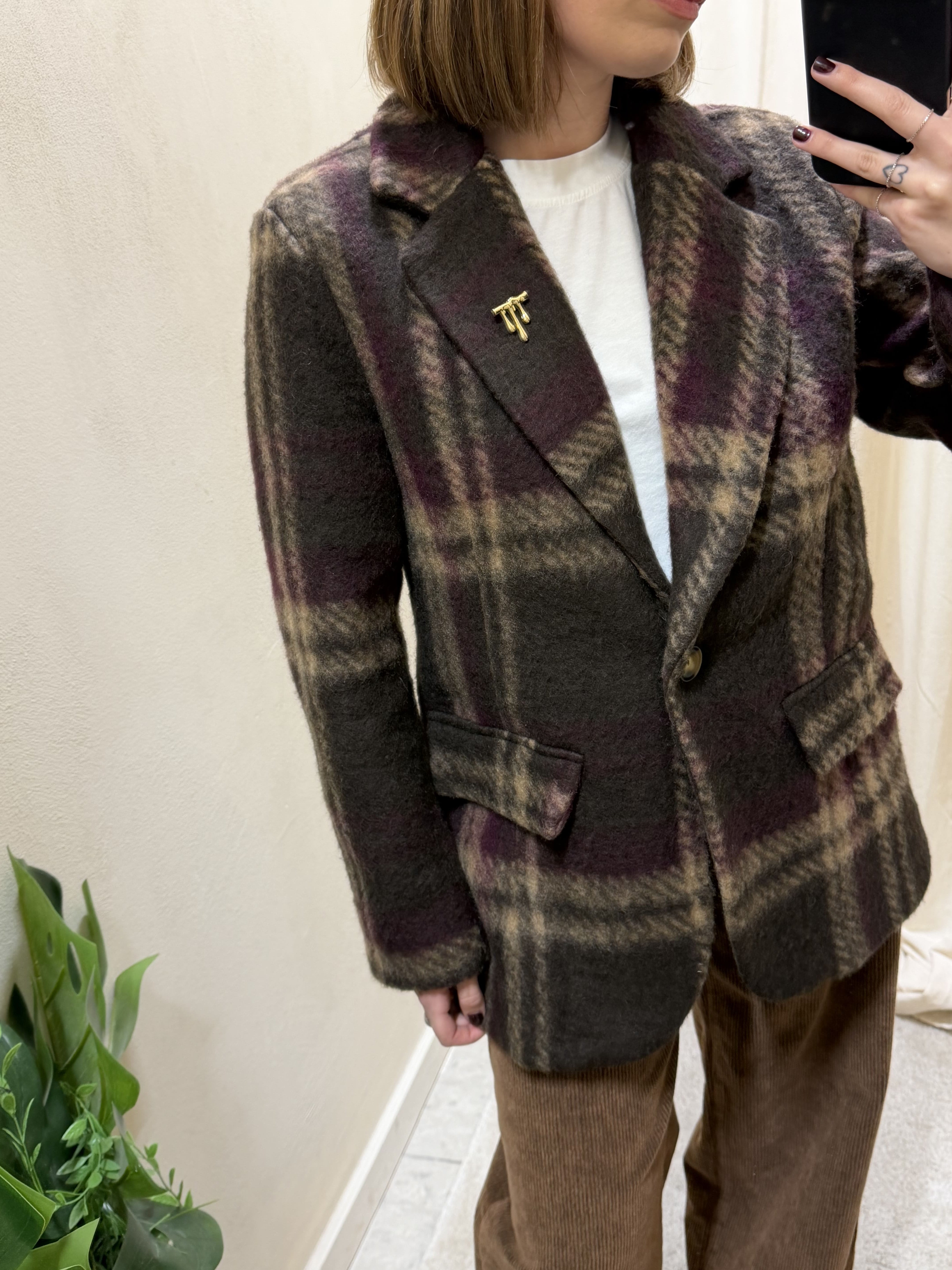 Cappottino 1 bottone stampa check con spilla MyD