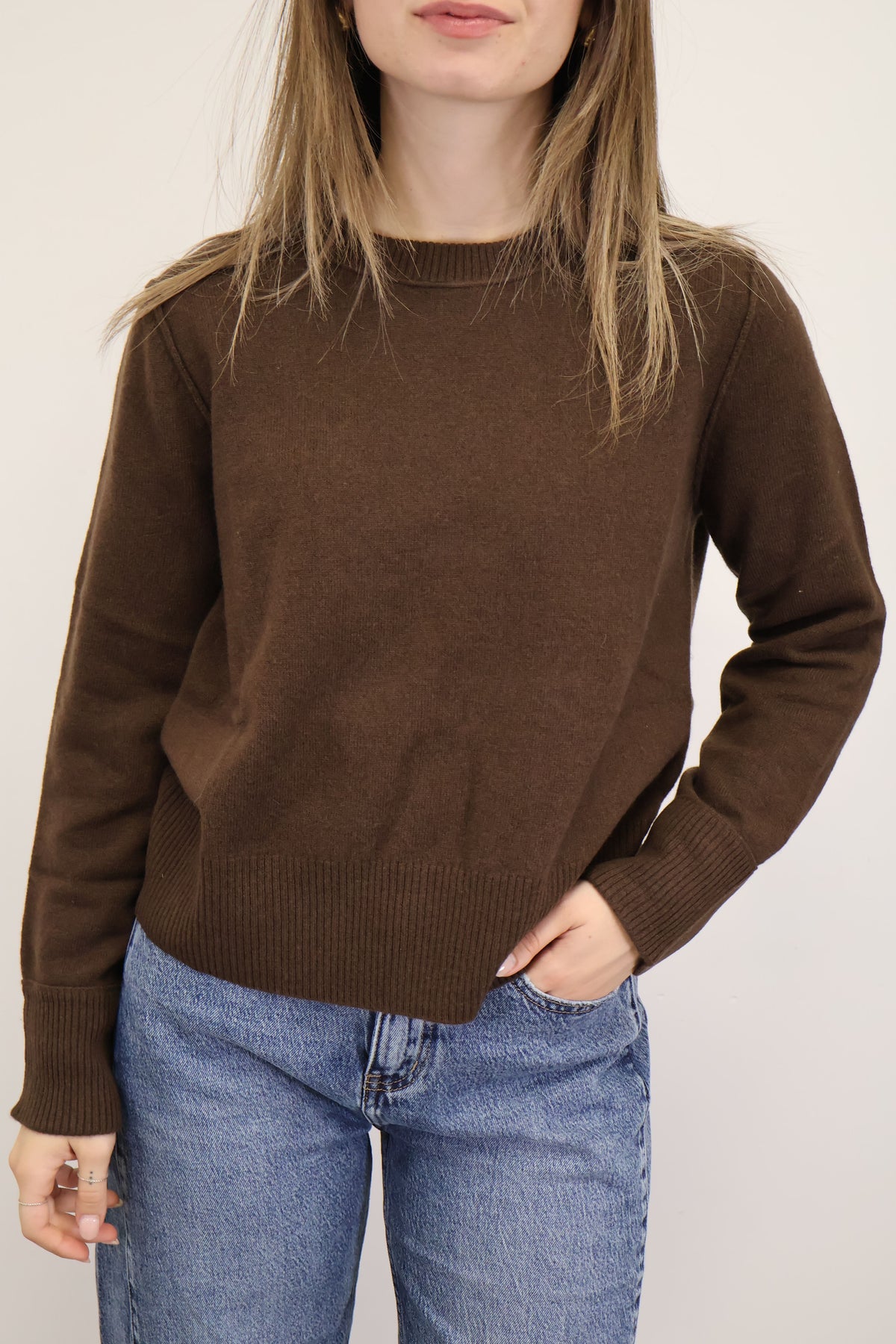 Maglione girocollo 100% lana marrone Tensione In