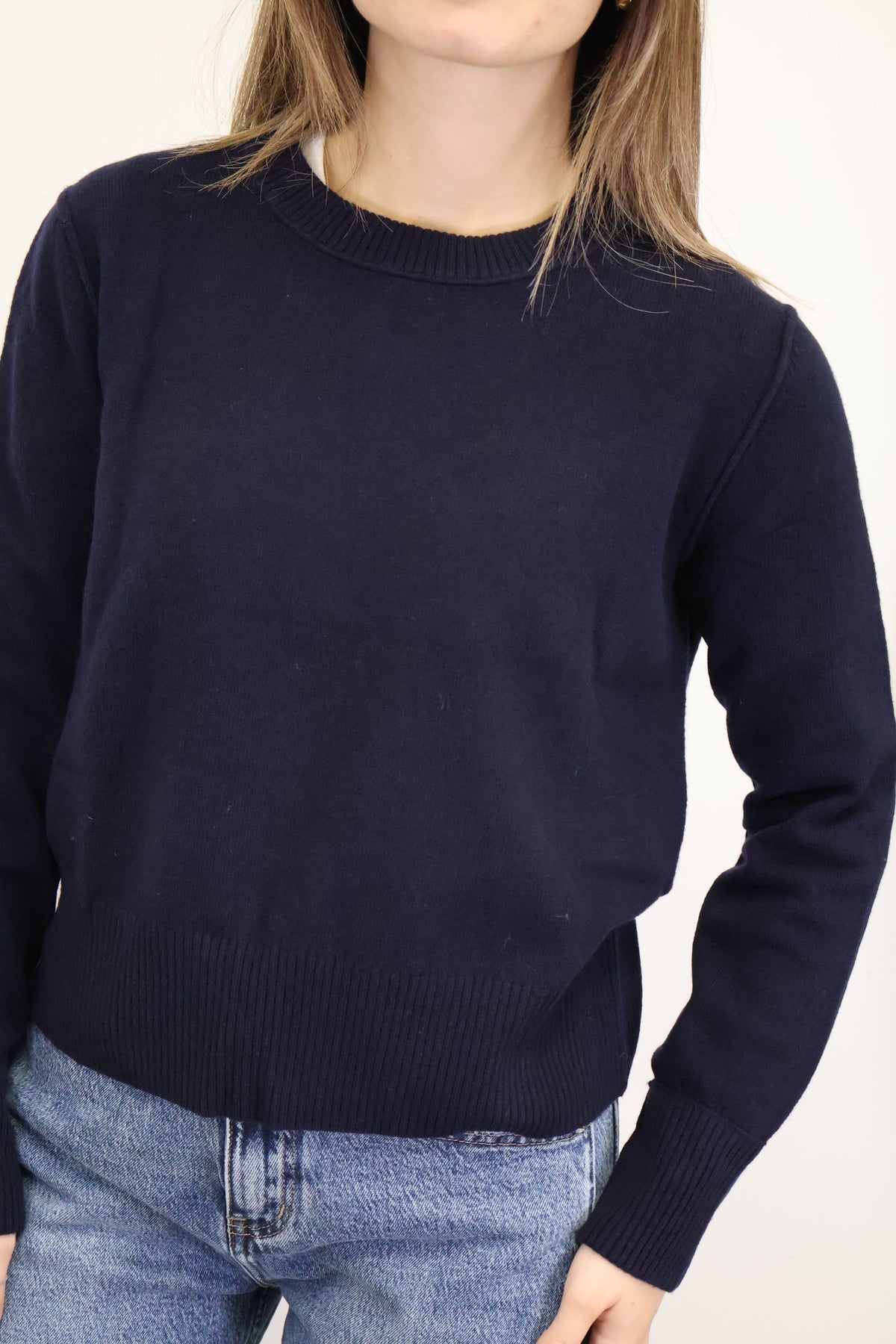 Maglione rasato girocollo in 100% lana blu Tensione In