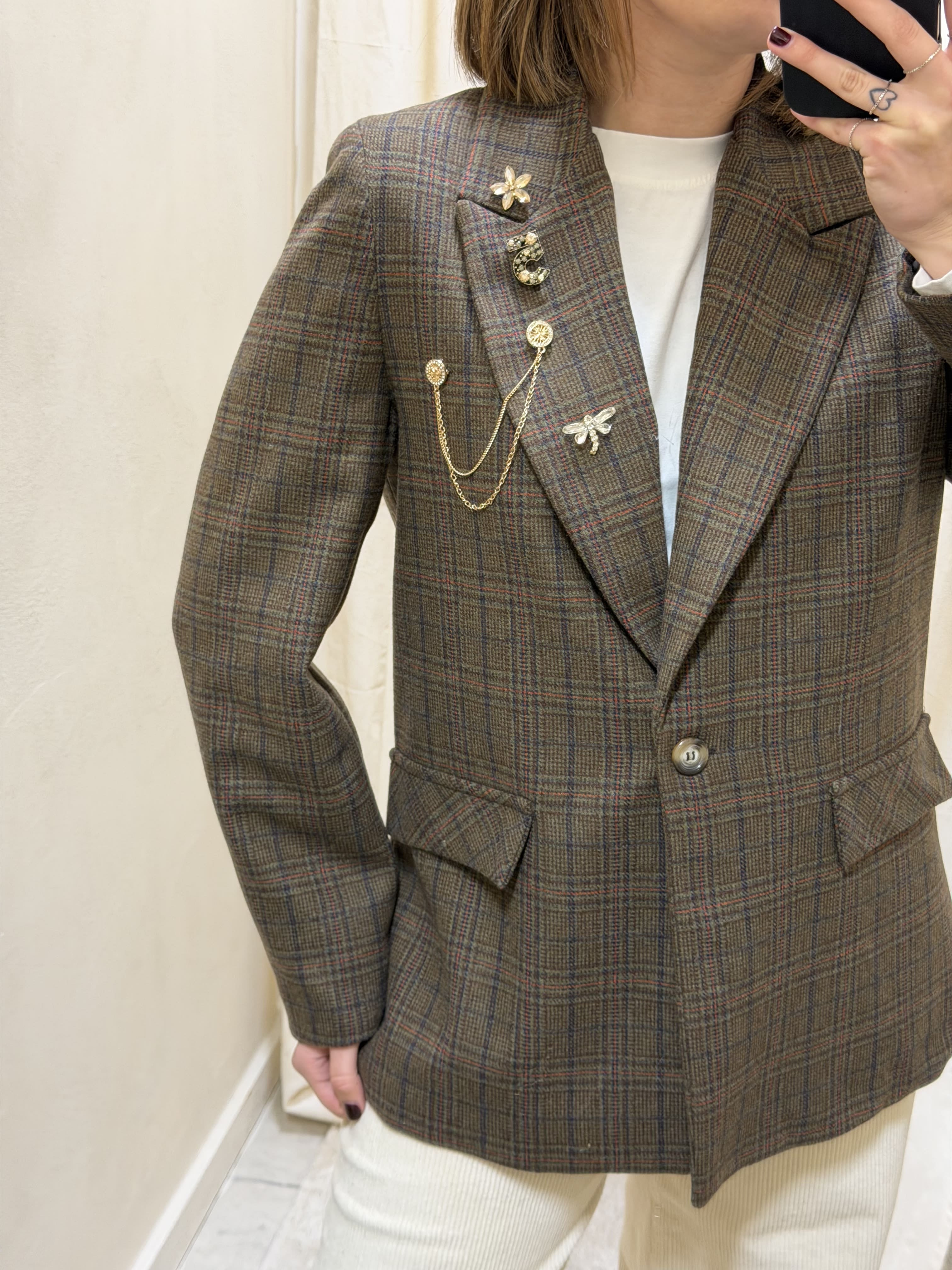 Giacca strutturata in principe di galles con spille Dixie