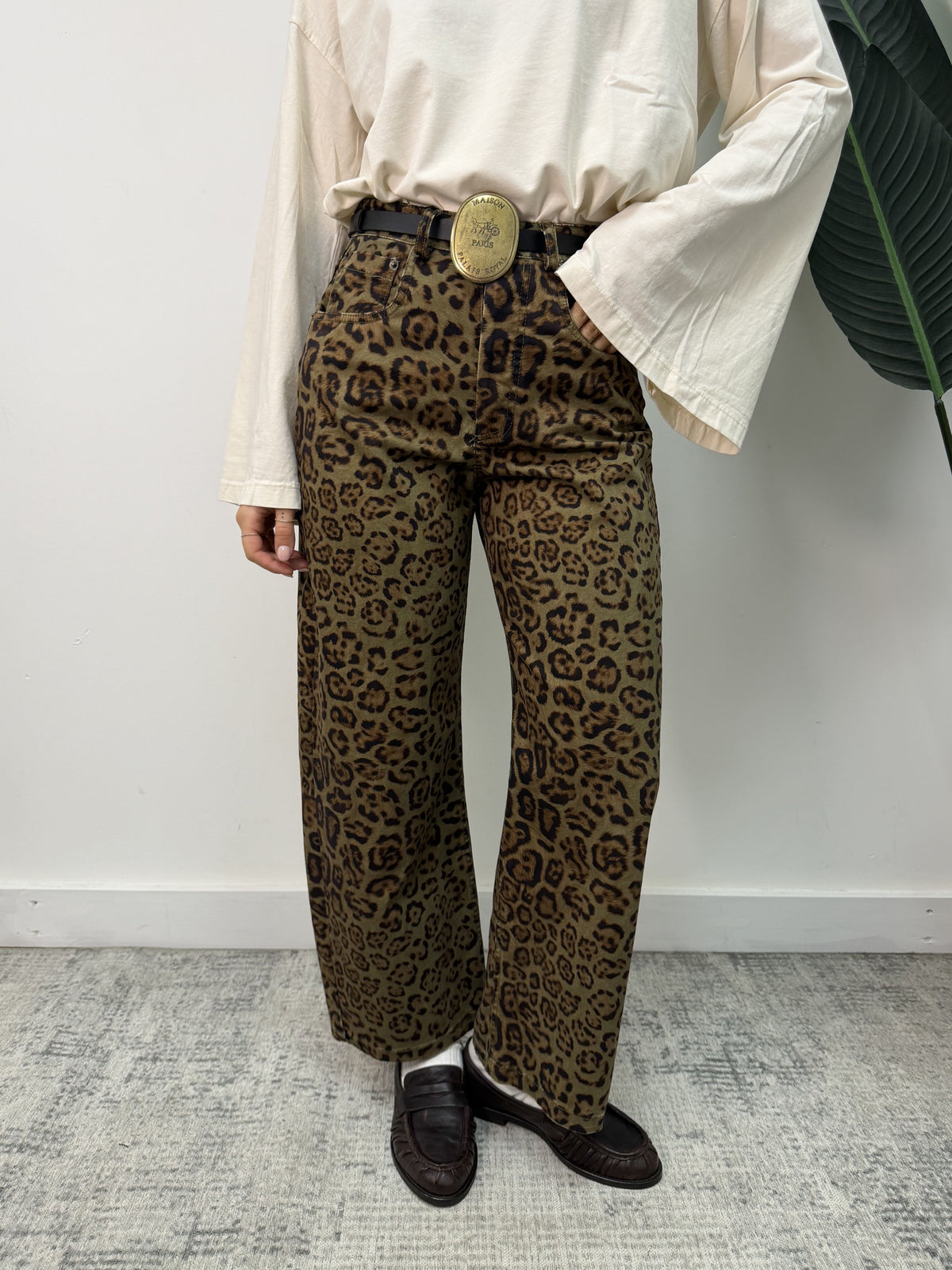 Pantalone ovetto stampa leopardata Tensione In