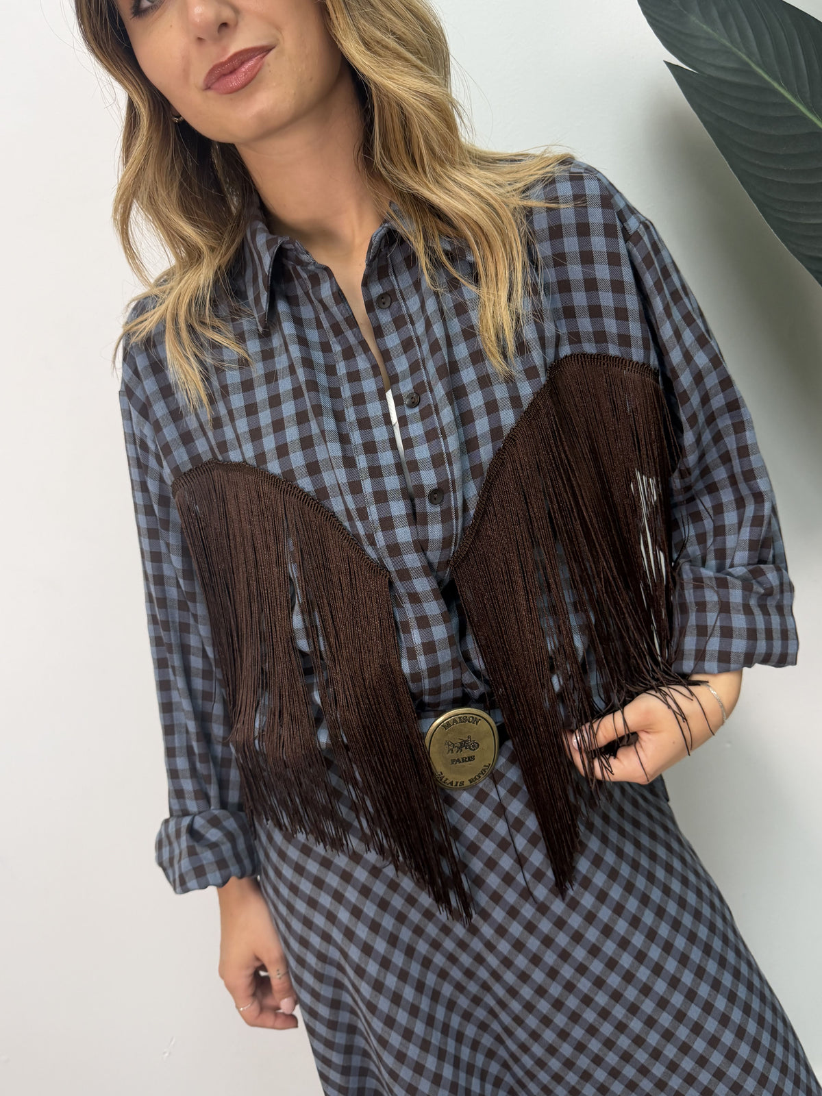 Camicia stampa vichy con frange Tensione In