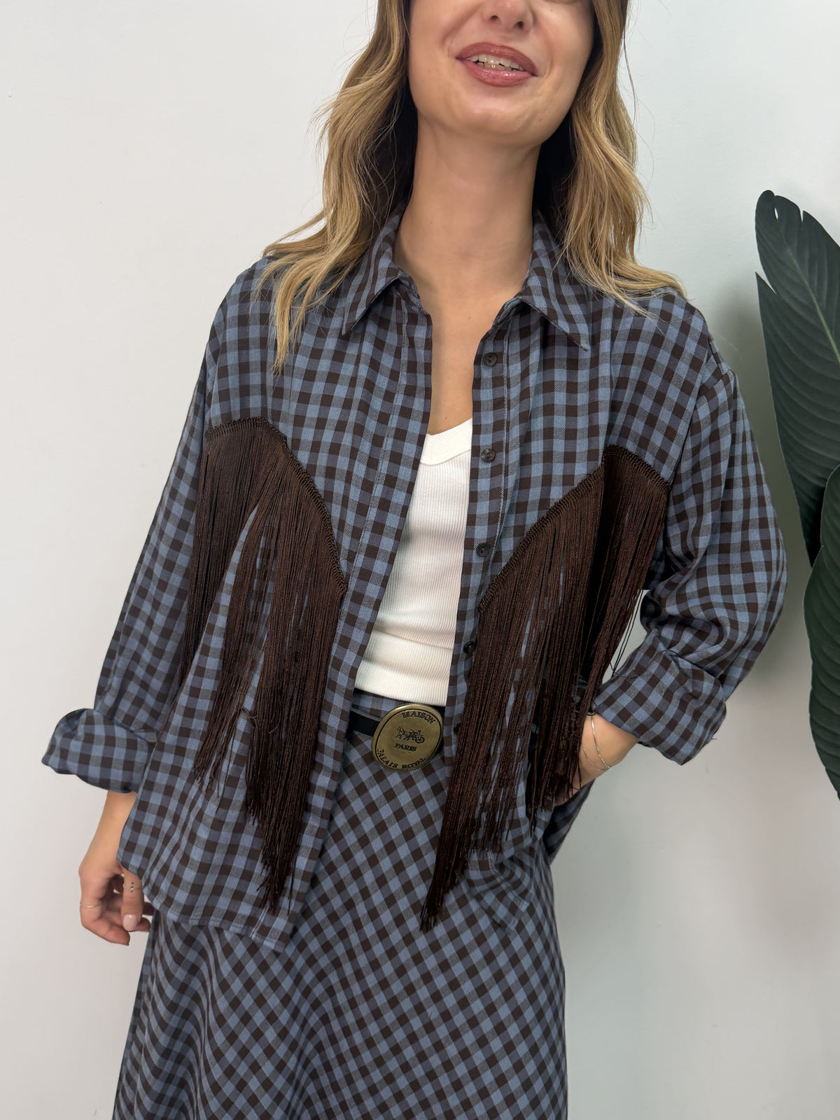 Camicia stampa vichy con frange Tensione In