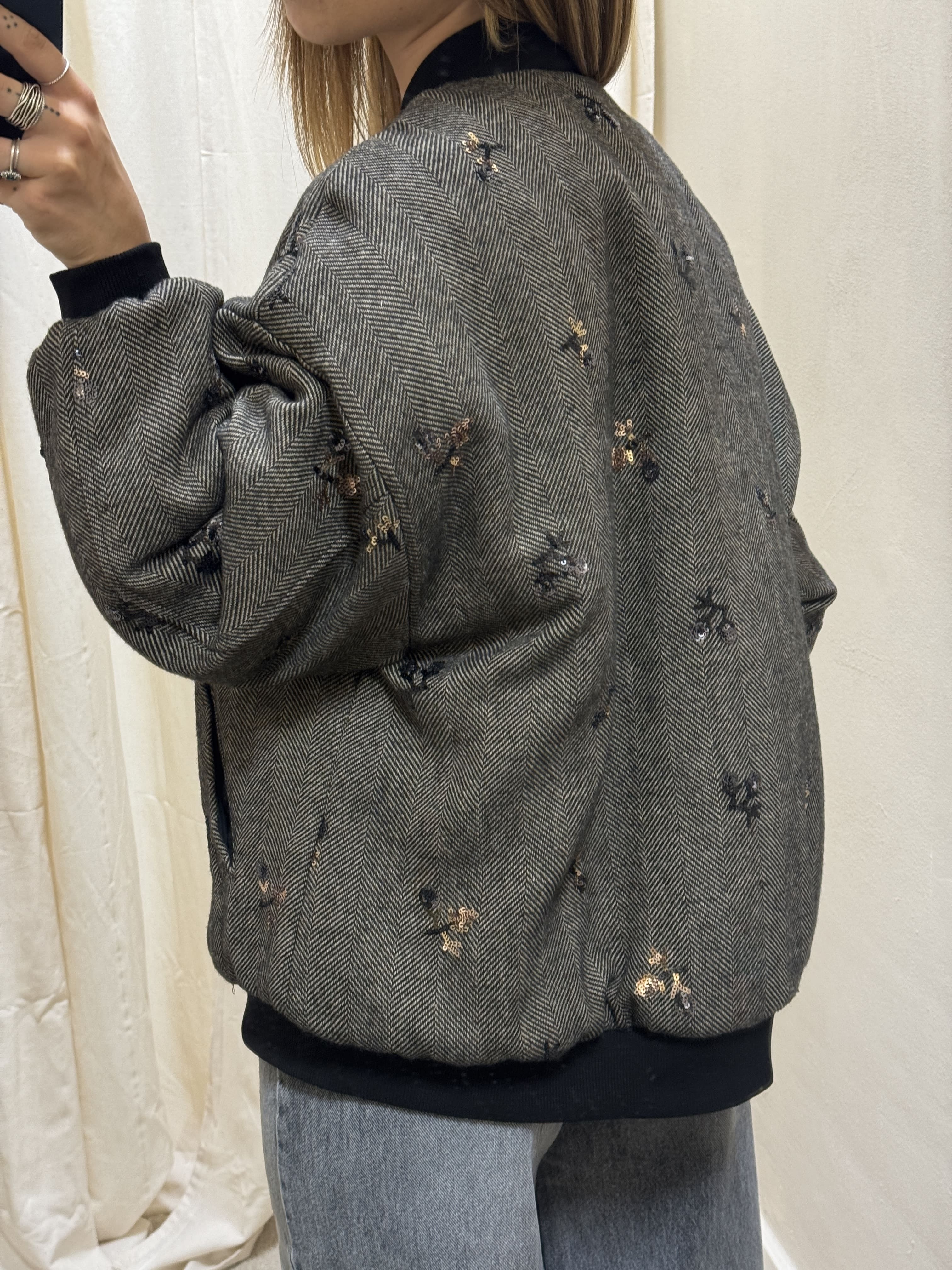 Bomber spinato con inserti paillettes Susy Mix