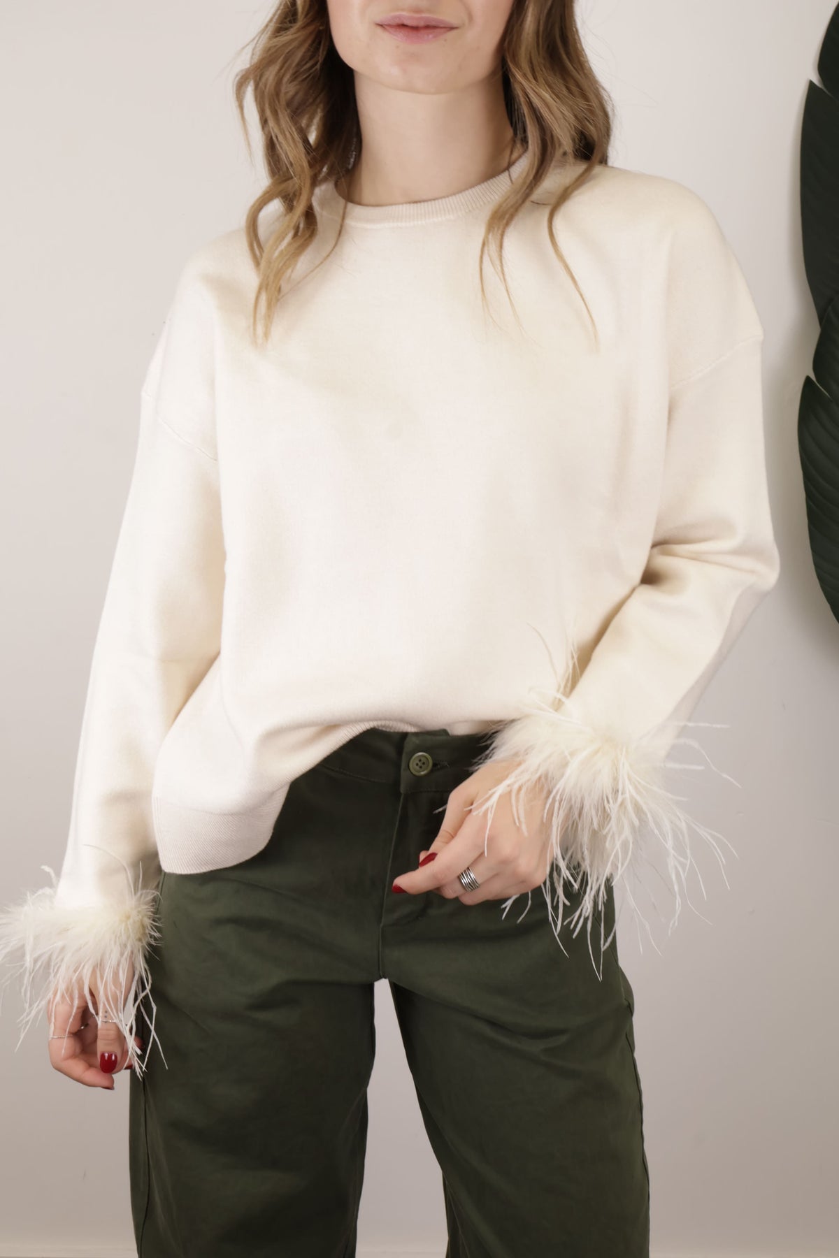 Maglione girocollo manica piumette MyD