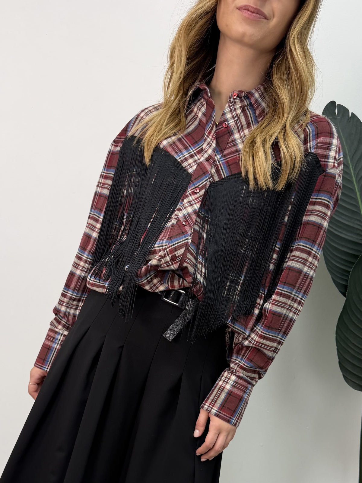 Camicia flanella stampa check con frange HaveOne