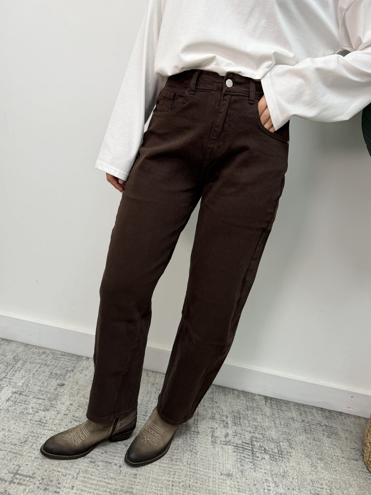 Jeans barrel tinto capo marrone MyD