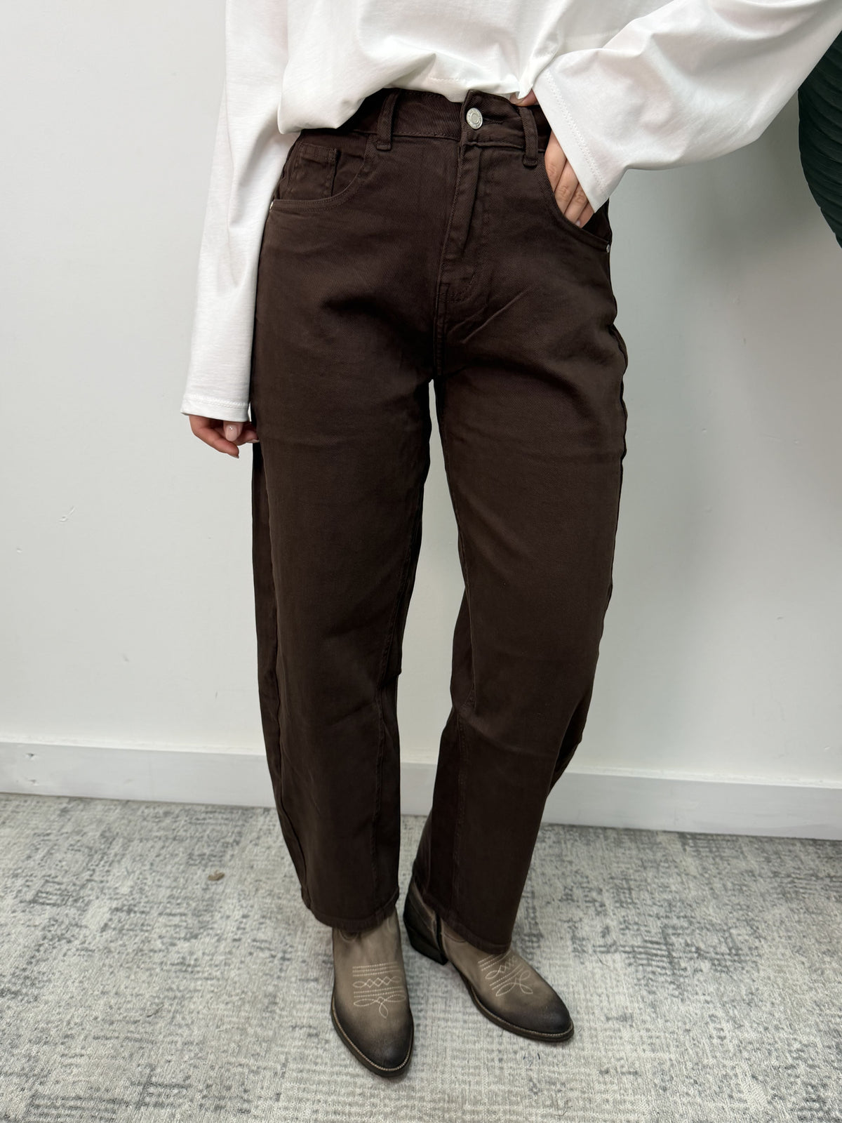 Jeans barrel tinto capo marrone MyD