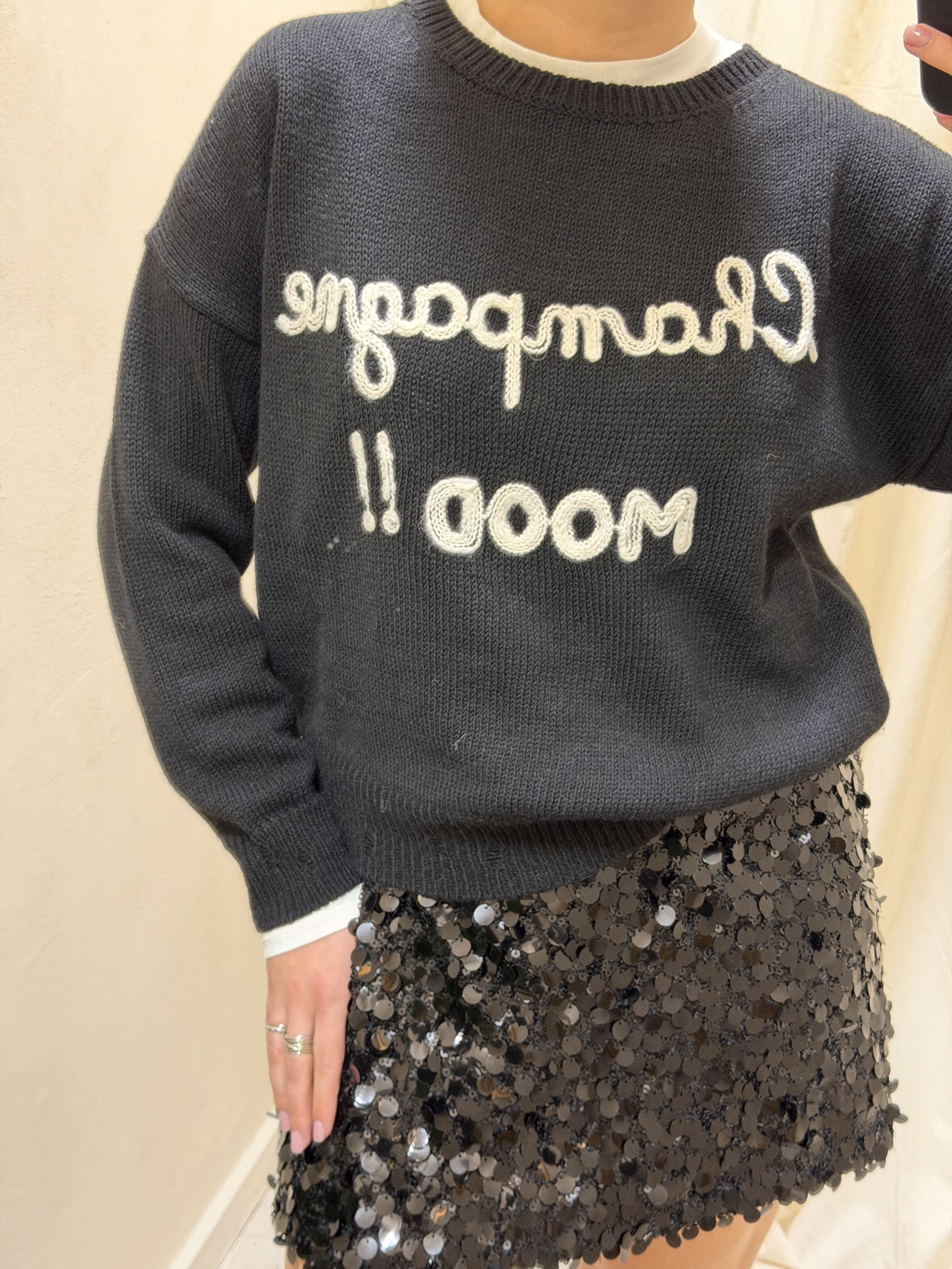 Maglione girocollo con ricamo "Champagne mood" Susy Mix