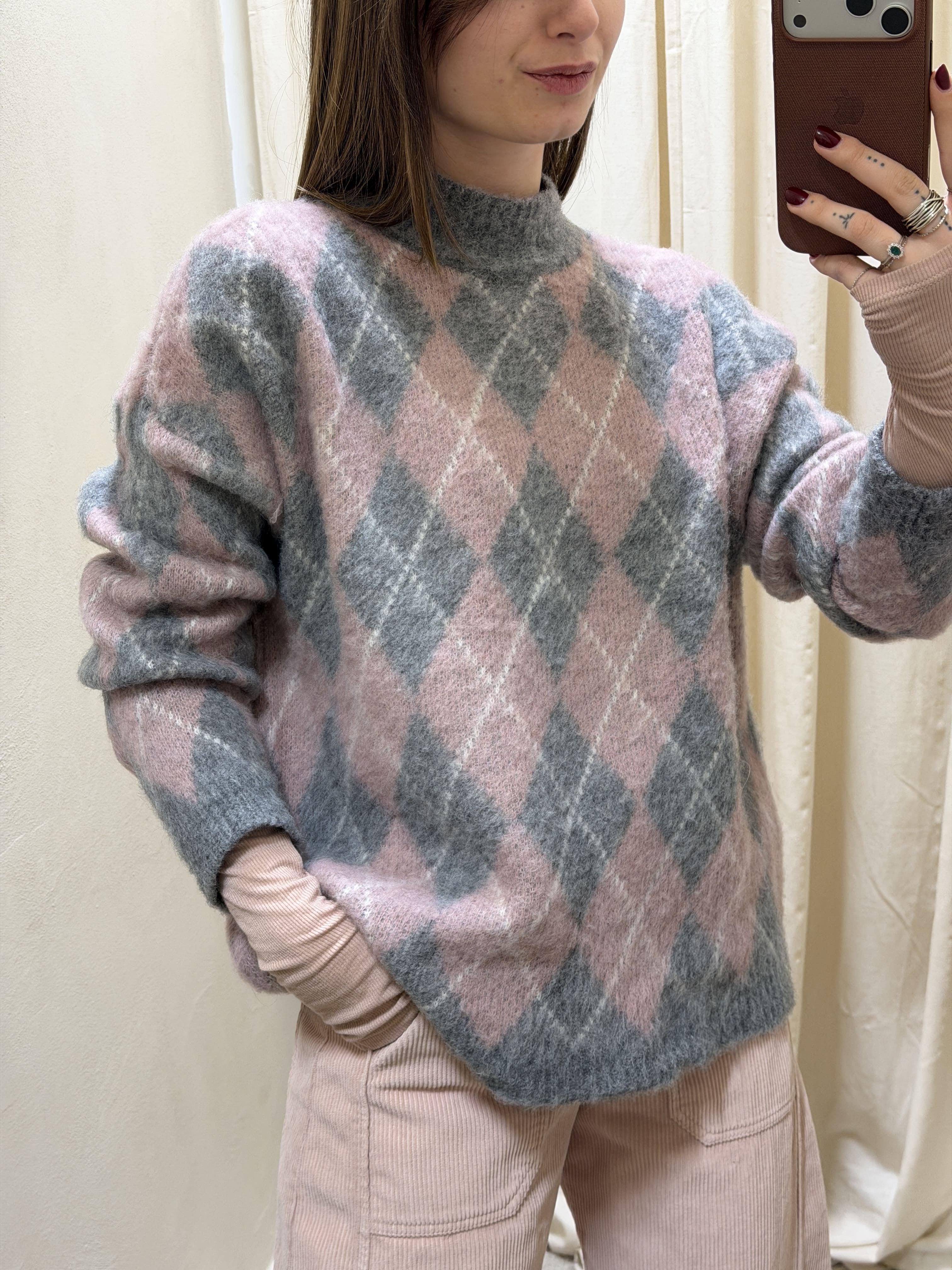 Maglione girocollo over con rombi Susy Mix