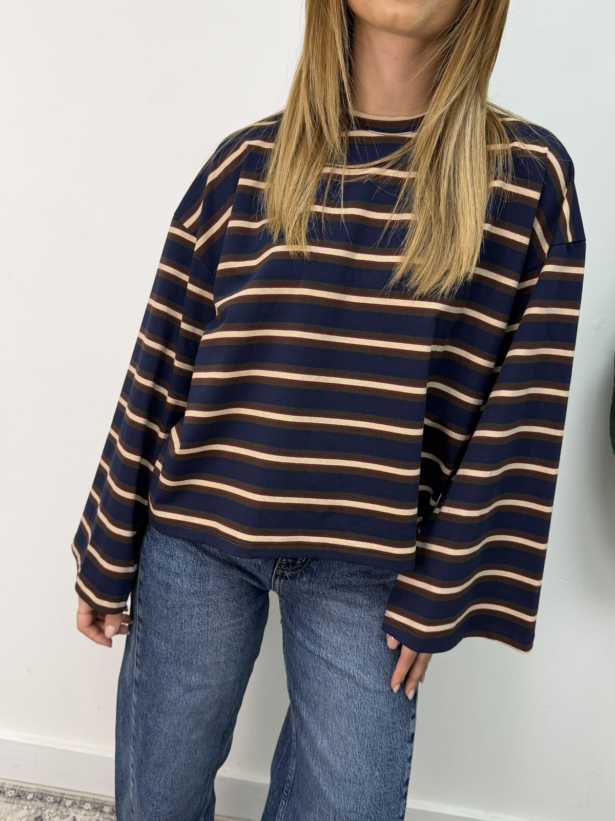 T-shirt a righe maniche a campana blu/moro Vicolo