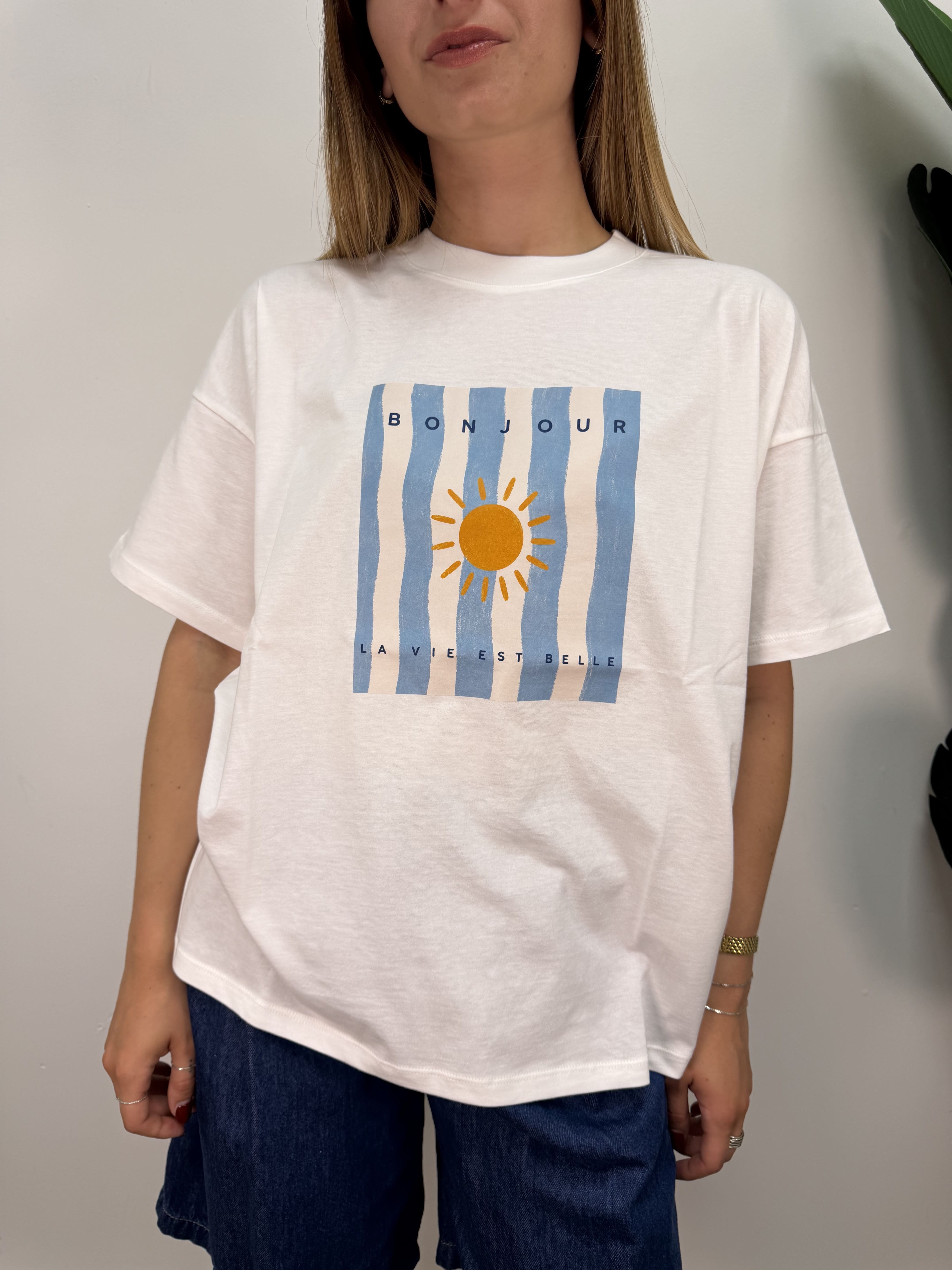 T-Shirt girocollo cotone "La vie est belle" VICOLO