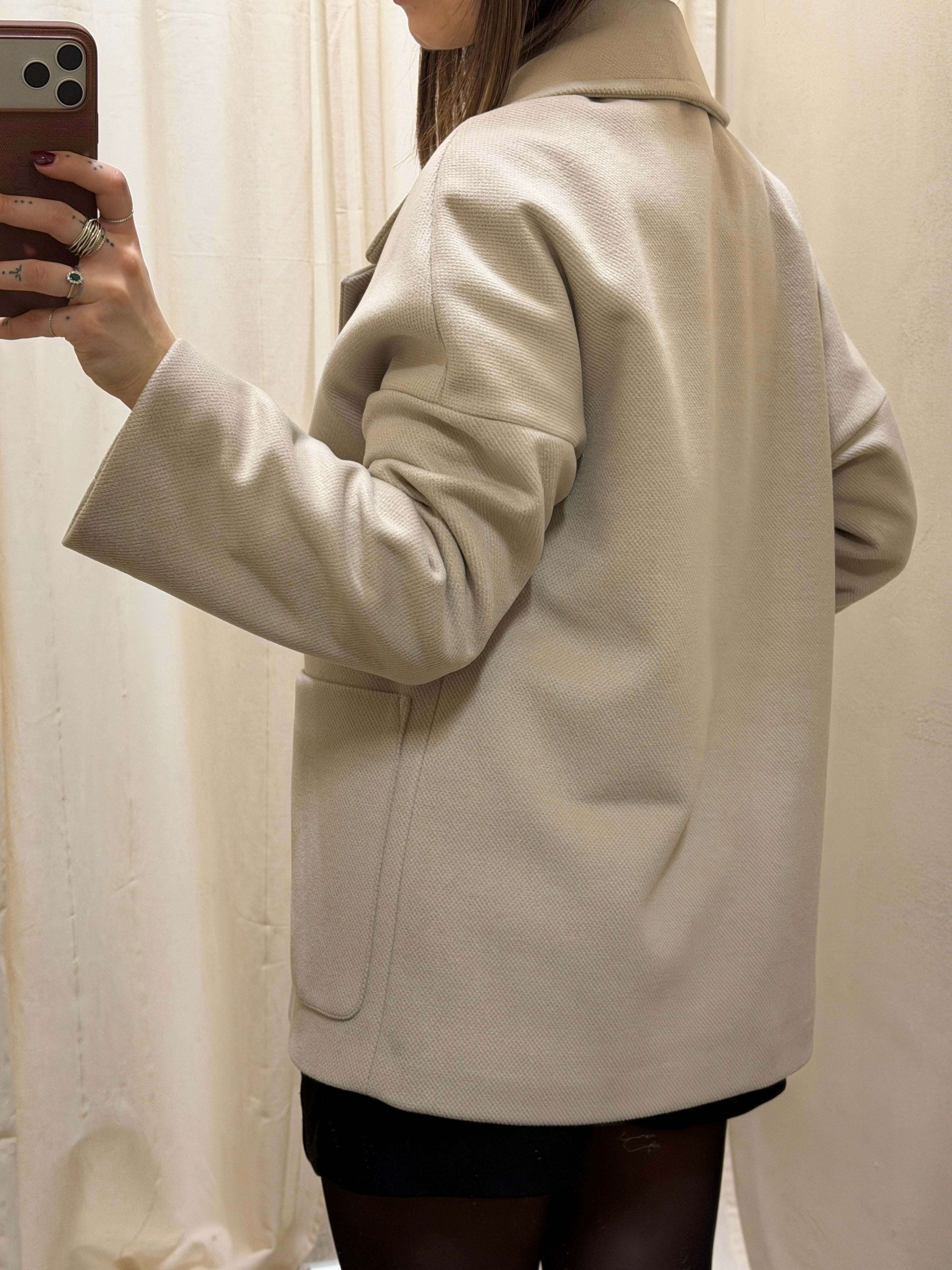 Cappotto corto doppiopetto tasche a toppa Please