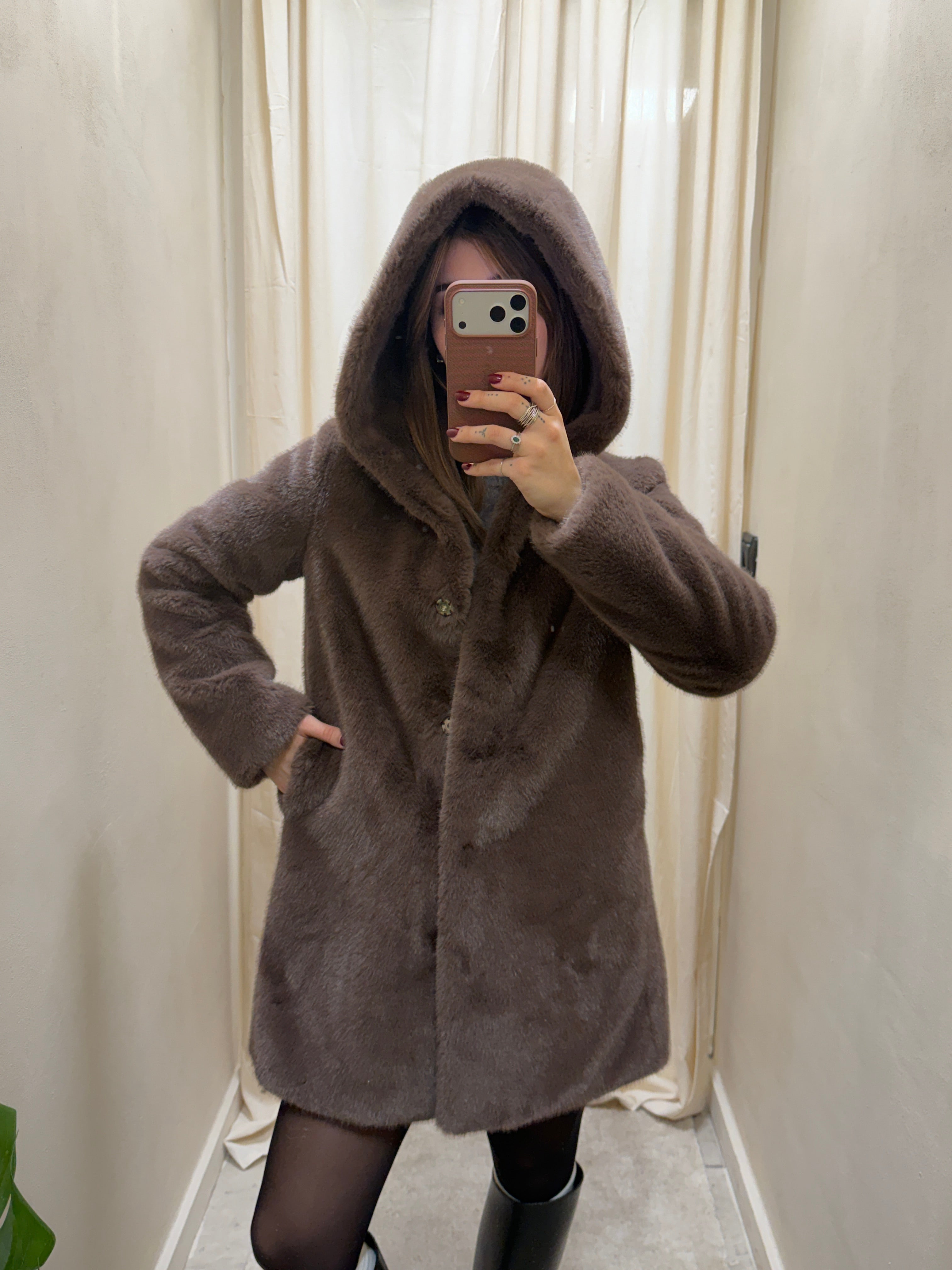 Eco-pelliccia 7/8 con cappuccio Censured