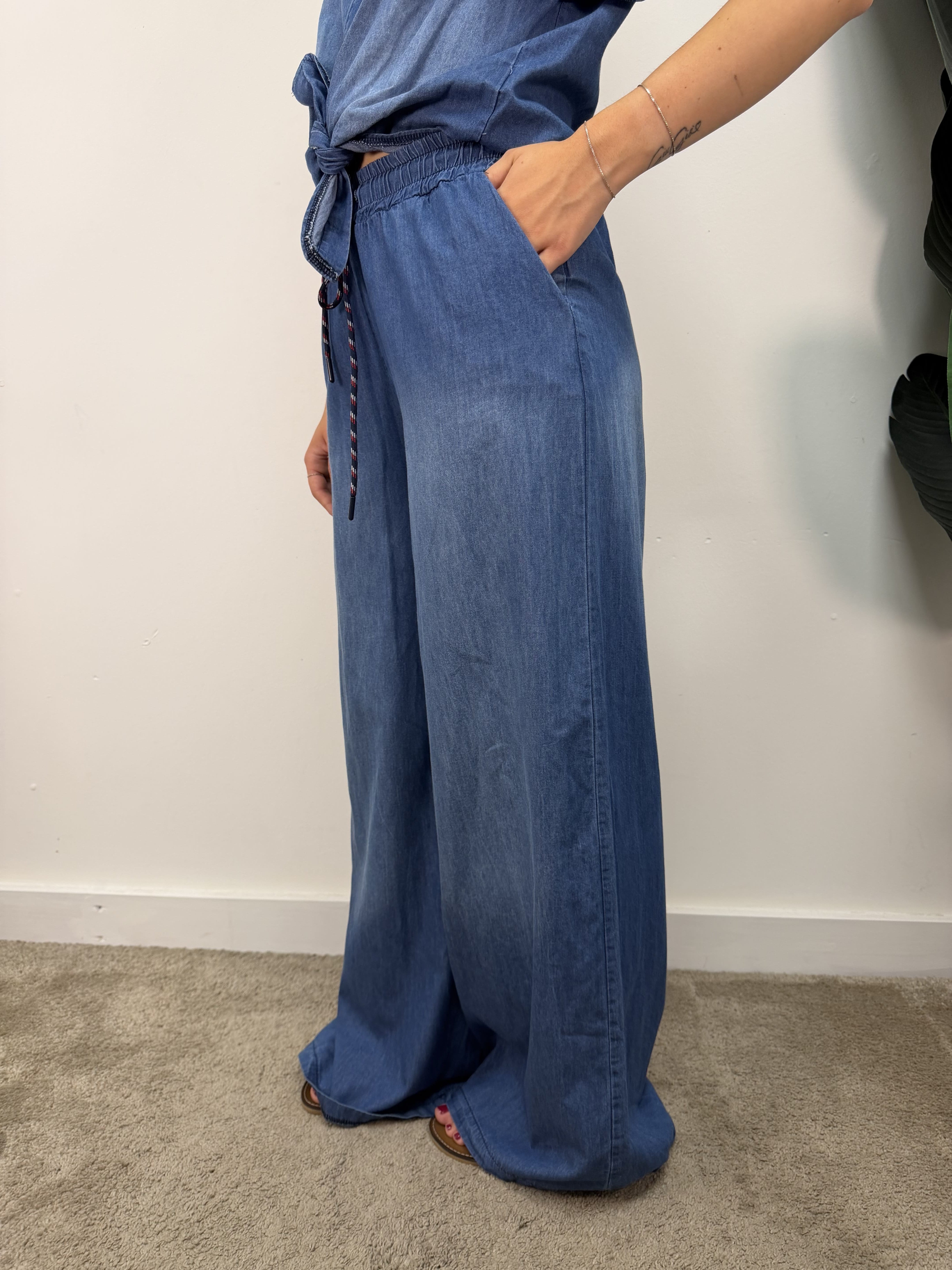 Pantalone chambray gamba dritta Susy Mix