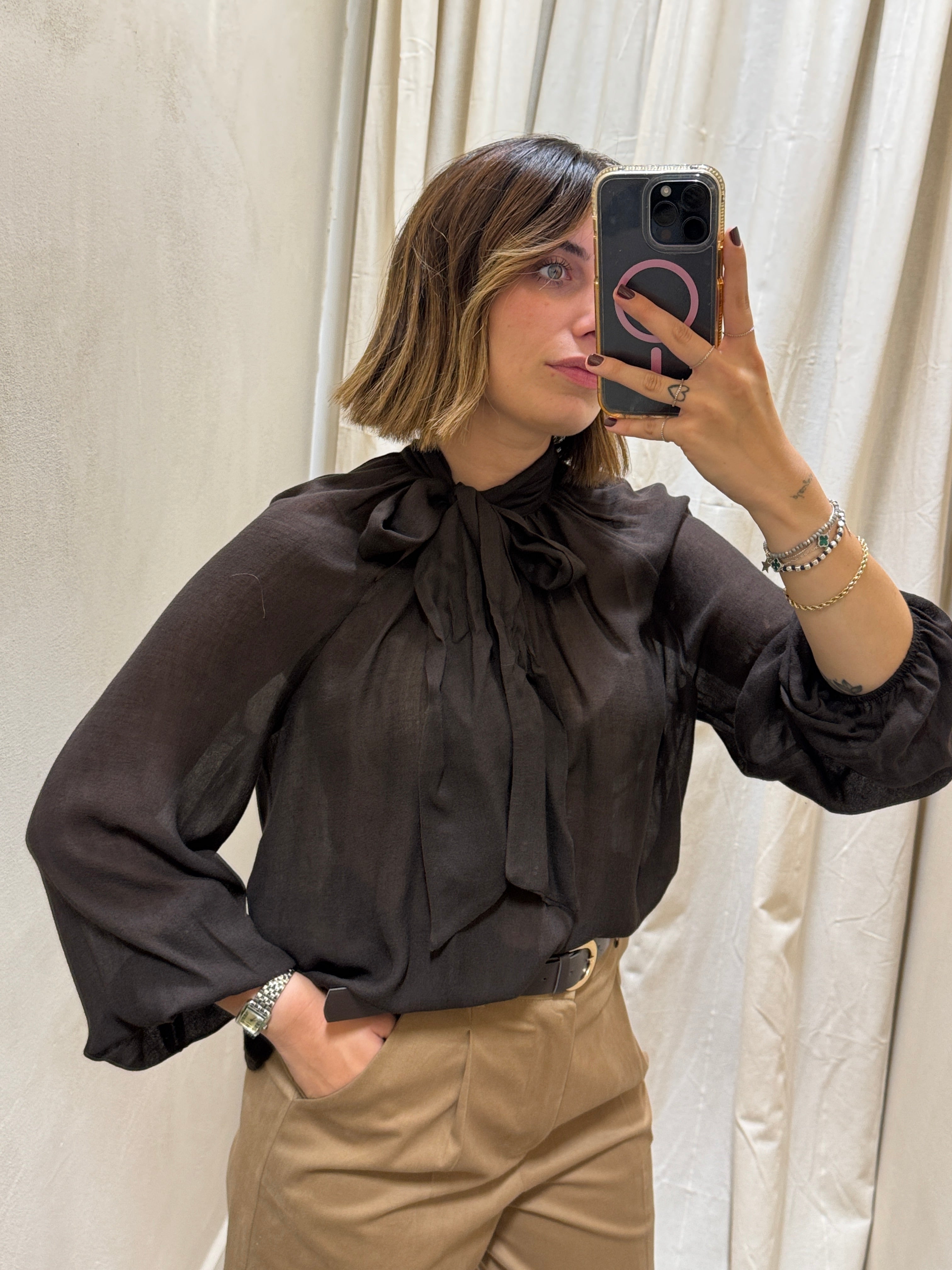 Blusa con fiocco lana e viscosa Susy Mix