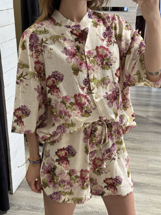 Camicia lino e viscosa stampa rose Tensione In
