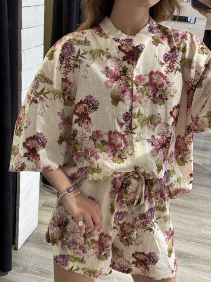 Camicia lino e viscosa stampa rose Tensione In
