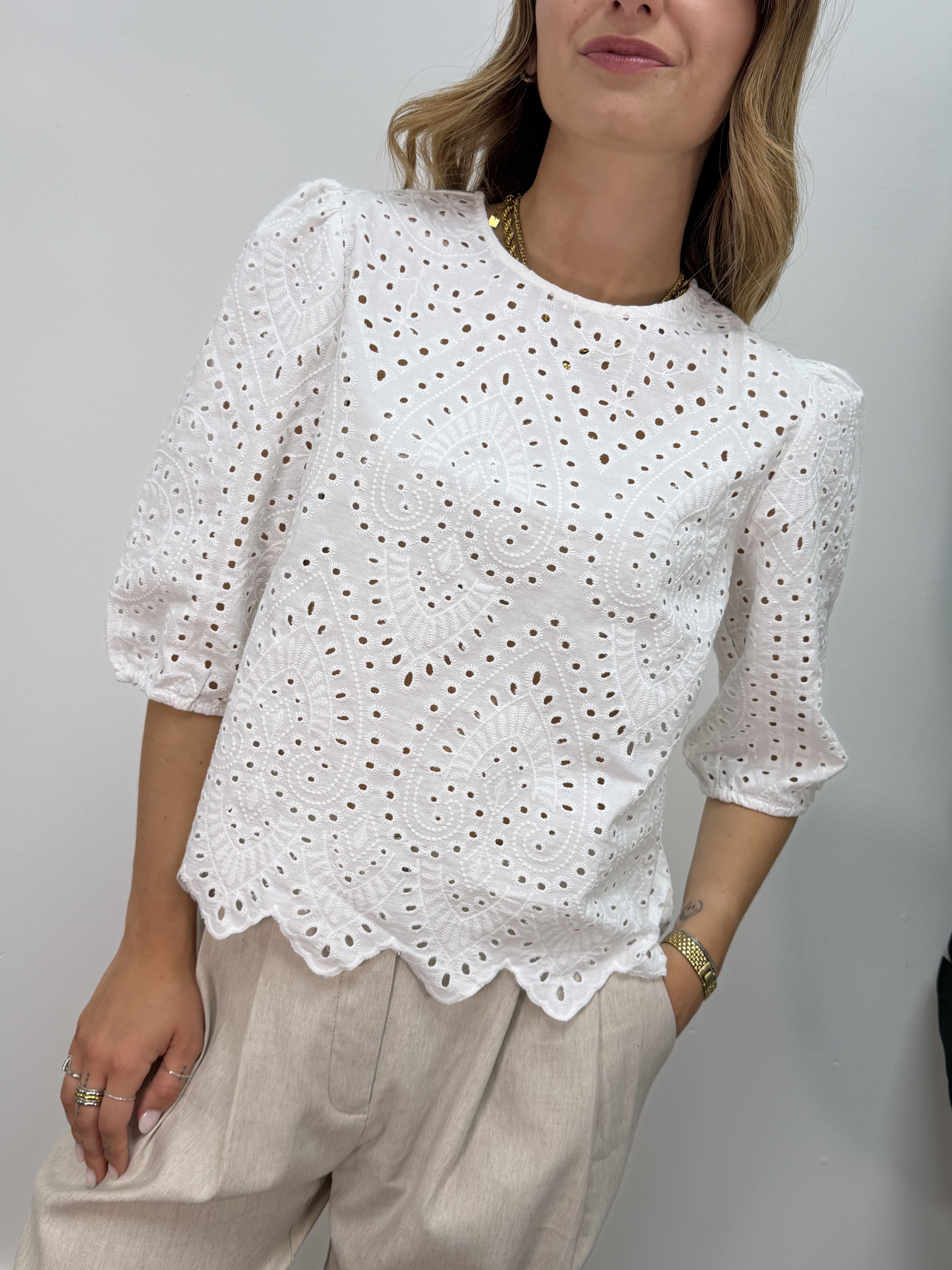 Blusa in cotone sangallo MyD