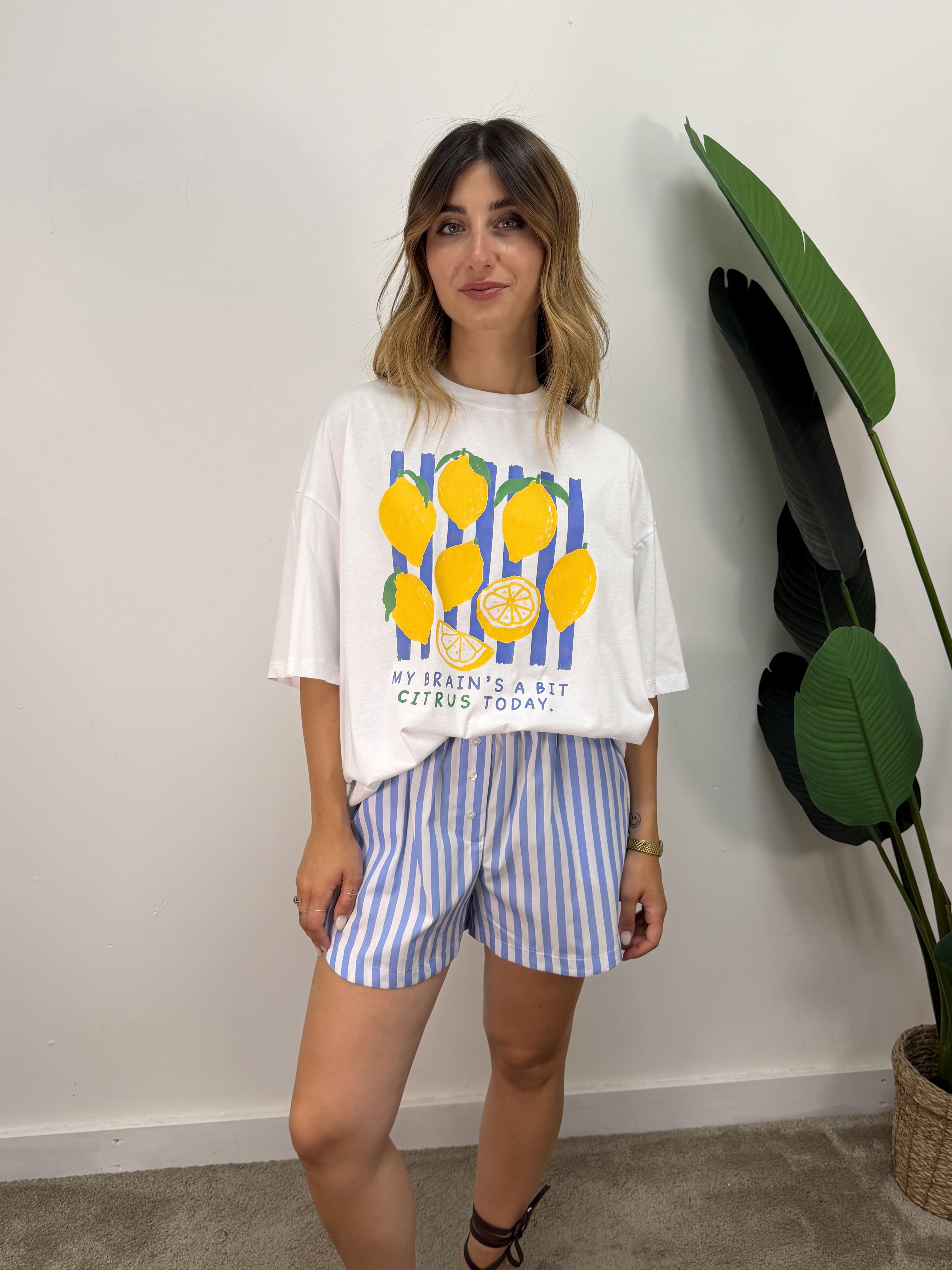 Coord-set t-shirt "limoni" e short righe Tensione In