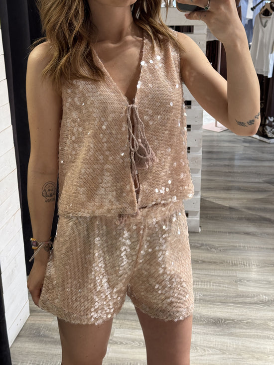 Gilet con paillettes e laccetto Dixie
