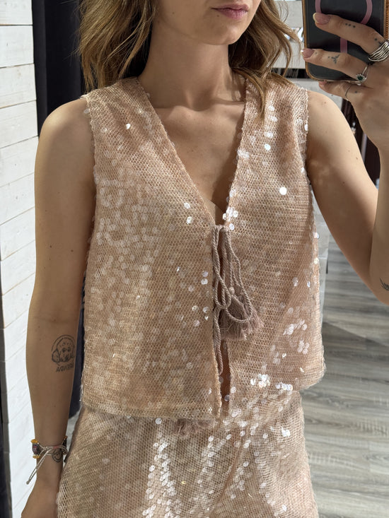 Gilet con paillettes e laccetto Dixie