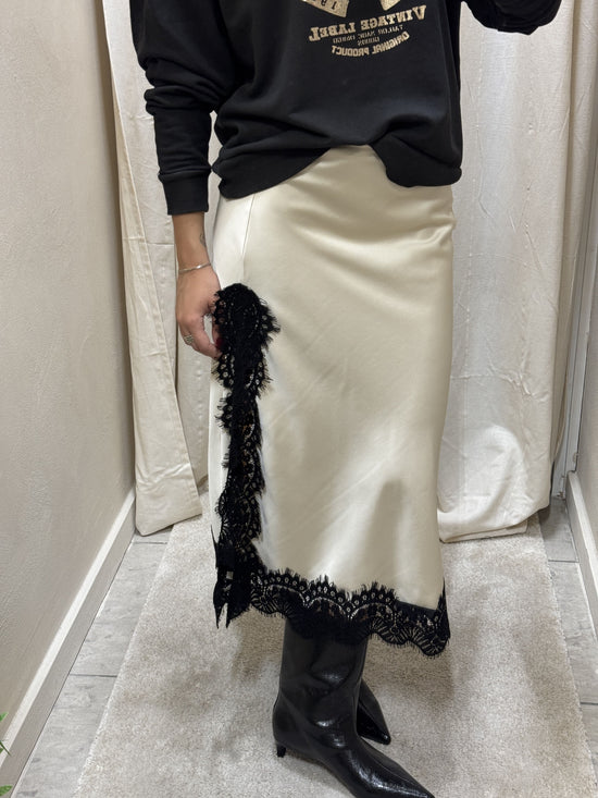 Gonna midi satin e pizzo Tensione In