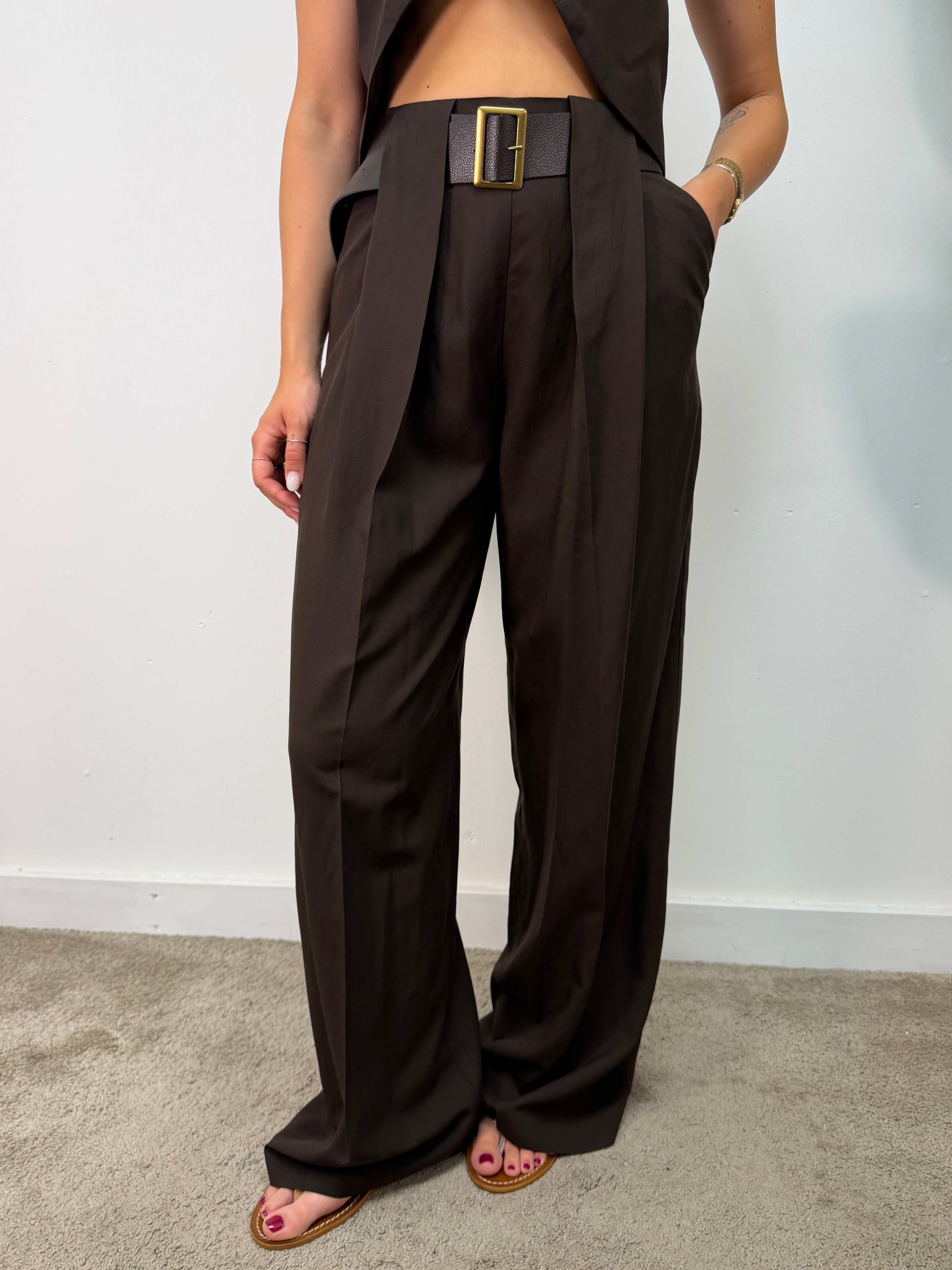 Pantalone pinces con cintura misto lino Dixie